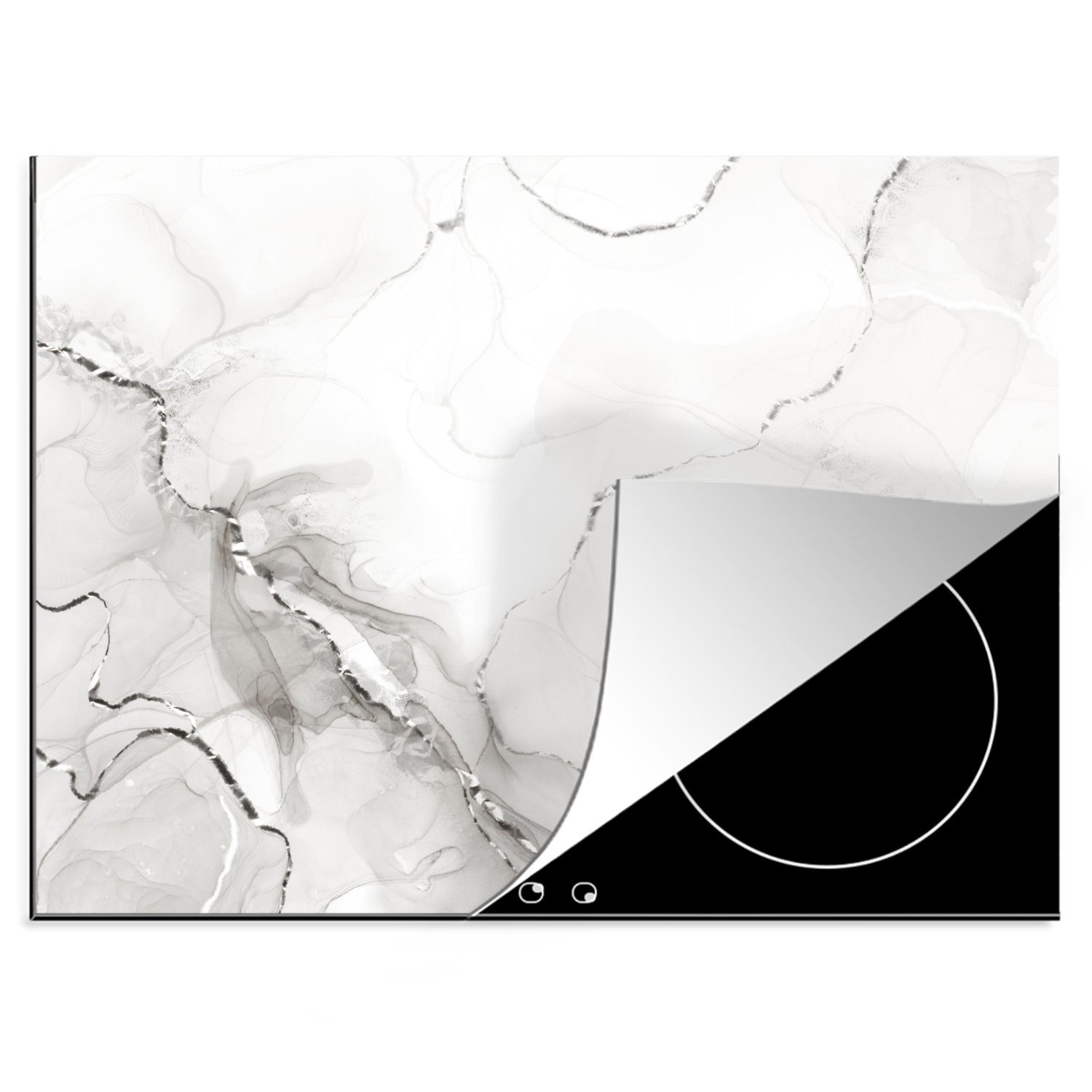 MuchoWow Herdblende-/Abdeckplatte Marmor - Weiß - Linie, Vinyl, (1 tlg), 70x52 cm, Mobile Arbeitsfläche nutzbar, Ceranfeldabdeckung