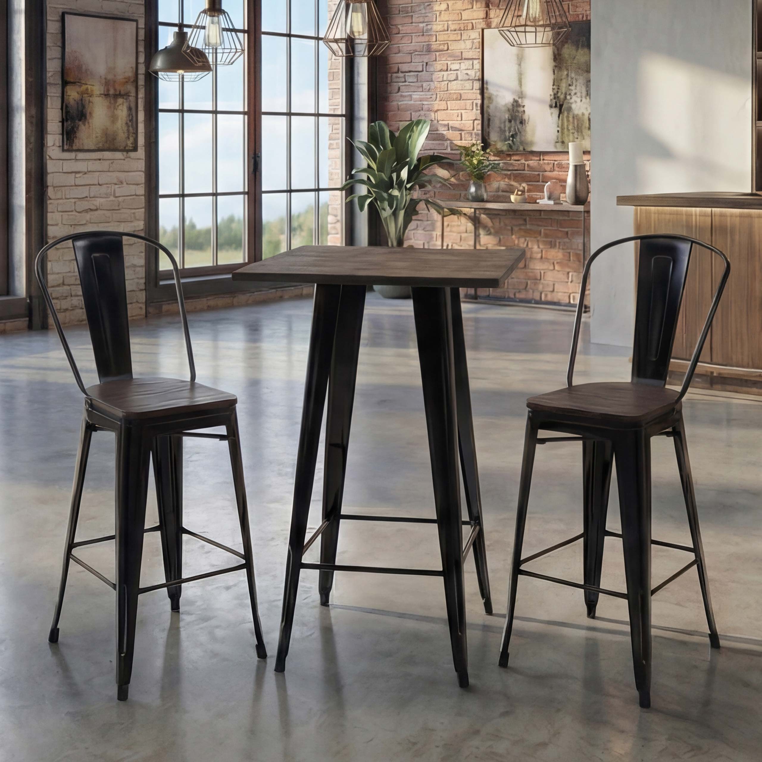MCW Bartisch MCW-A73-Tisch-Set (Set, 3er), Set, Bodenschonende Gummifüße, Querstrebe sorgt für Stabilität