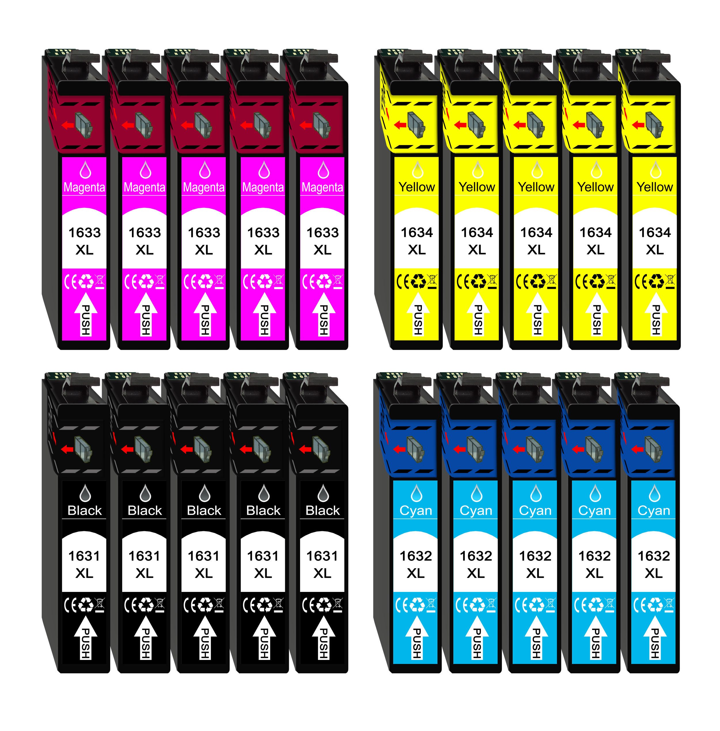 Druckerparadies 20er Multipack für Epson 16XL Tintenpatronen Set Tintenpatrone (20-tlg., WF2010 WF2510 WF2520 WF2530 WF2540 WF2630 WF2650 WF2660 WF2750 WF2760)