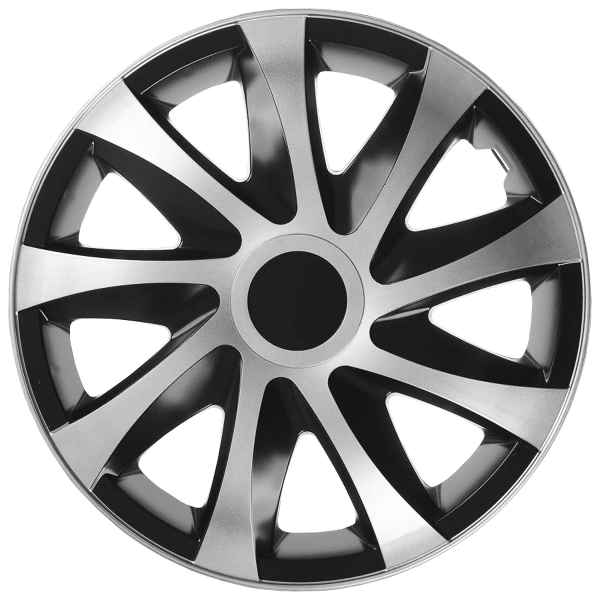 NRM Radkappe DRACO 13 Zoll in Silber/Schwarz, 13 in Zoll, (4-St) Radzierblenden für Stahlfelgen Zweifarbige Колпаки Satz 4er Set 13"