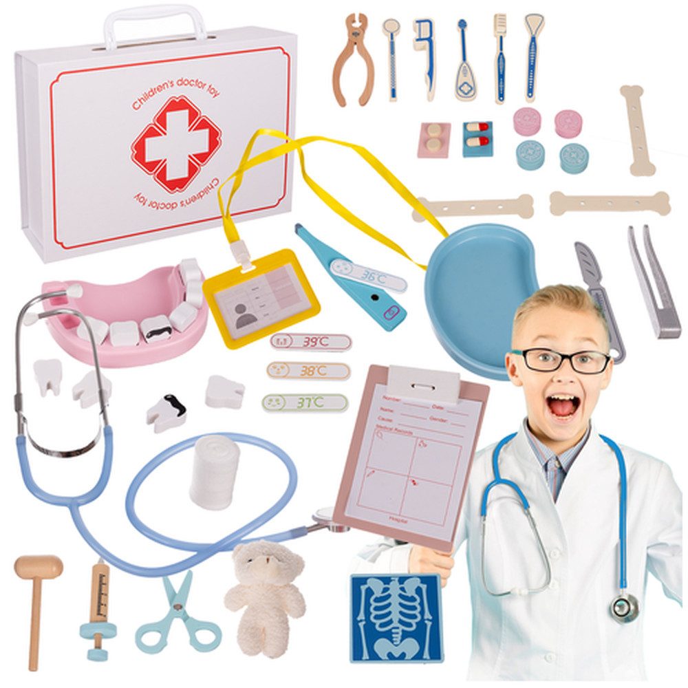 KRUZZEL Lernspielzeug Ärzteset Kleiner Doktor XXL (Spar-Set, Erste-Hilfe-Kasten), unterstützt motorische Fähigkeiten, soziale Kompetenzen