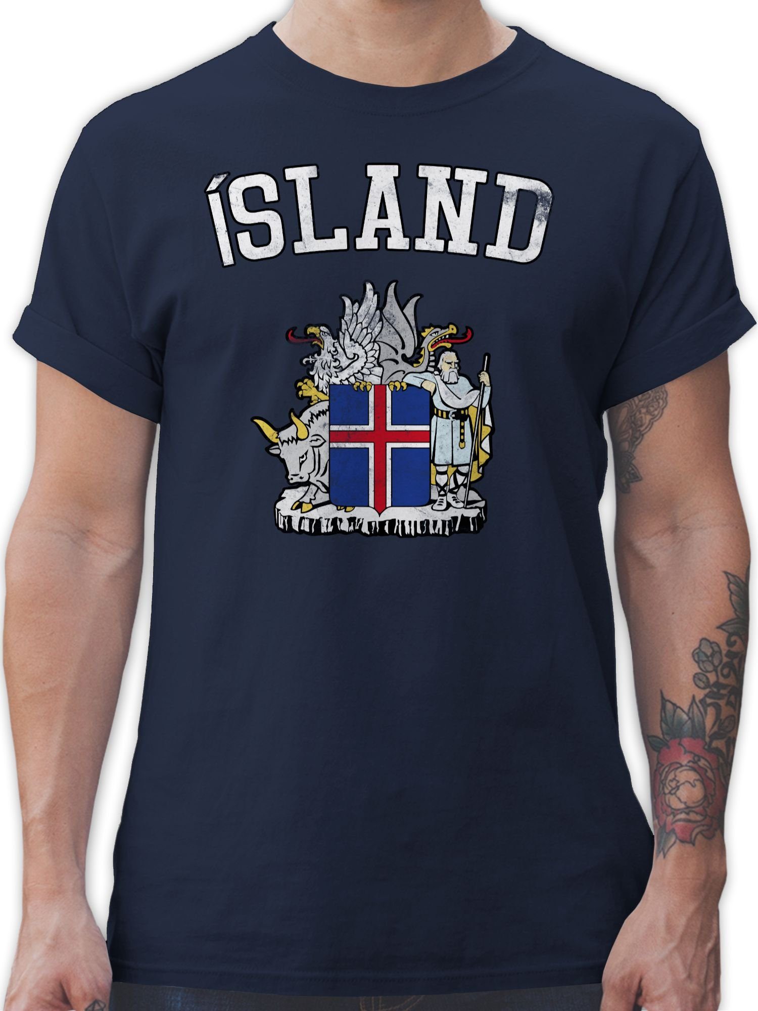 Shirtracer T-Shirt Island Wappen WM Fussball EM 2024 1 Navy Blau