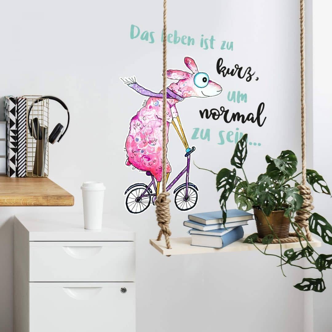 K&L Wall Art Wandtattoo Wandtattoo Hagenmeyer Schaf Leben ist zu kurz, um normal zu sein, Wandbild selbstklebend, entfernbar