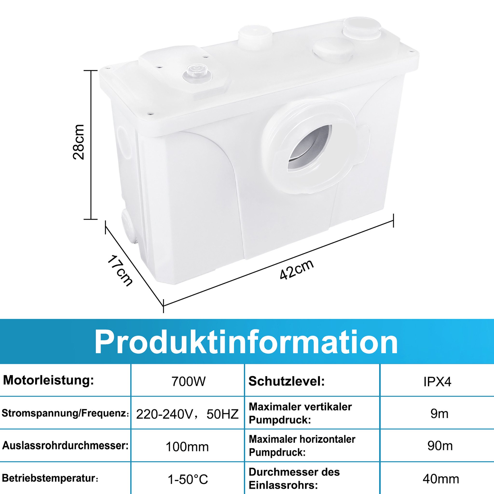 FIVMEN Hebeanlage 700W Haushaltspumpe WC Integriert Fäkalienpumpe (Schmutzwasserpumpe Hebeanlage Abwasse mit Kohlefilter)