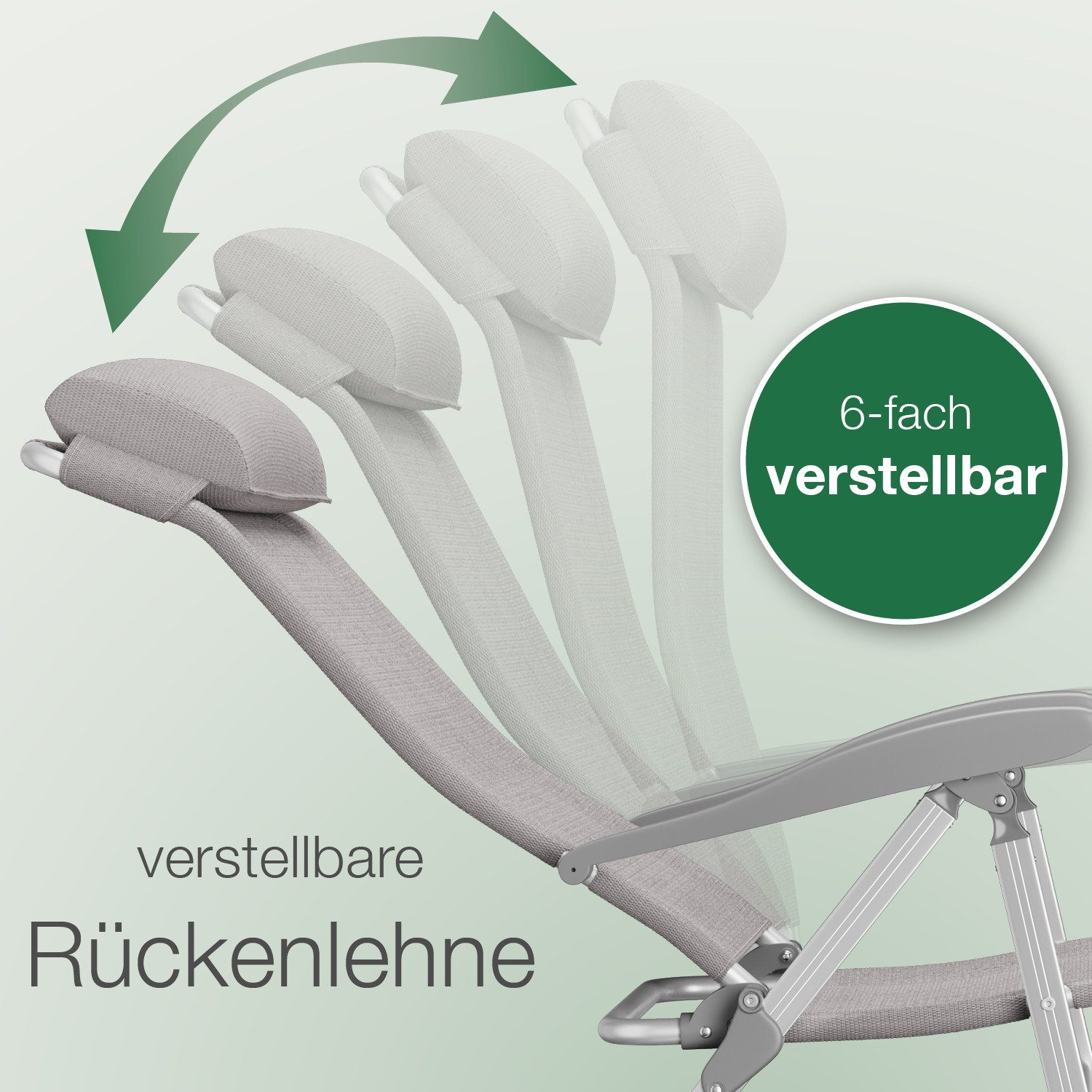 ELONEO Gartenstuhl Campingstuhl mit Liegefunktion, 6-fach verstellbare Rückenlehne, UV- und witterungsbeständig, Strandliege klappbar tragbar, Strandstuhl – Bild 4 von 4