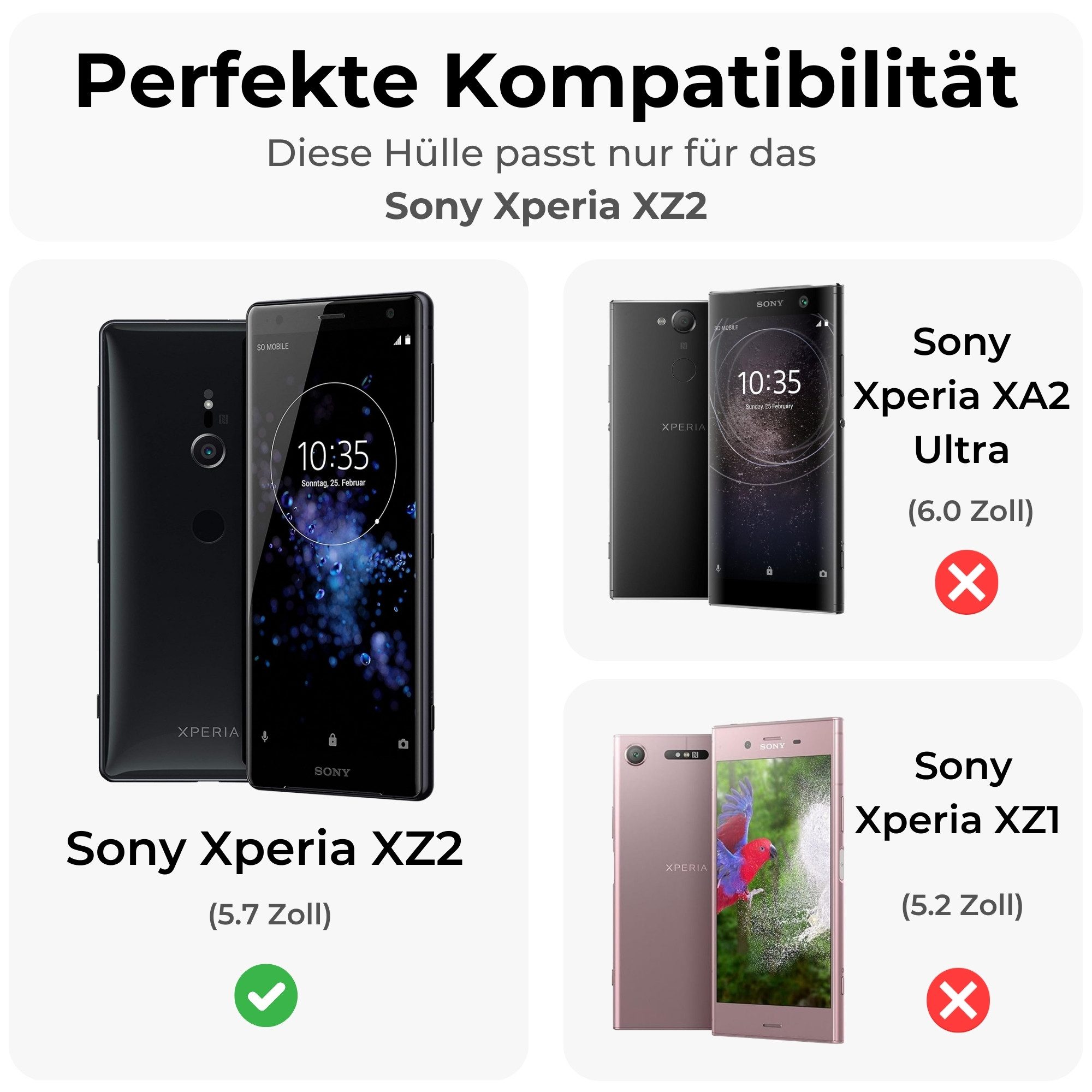 betterfon Handyhülle Handytasche für Sony Xperia Klapphülle Flip Case, 3 Kartenfächer, Magnetverschluss & Standfunktion im Lederlook