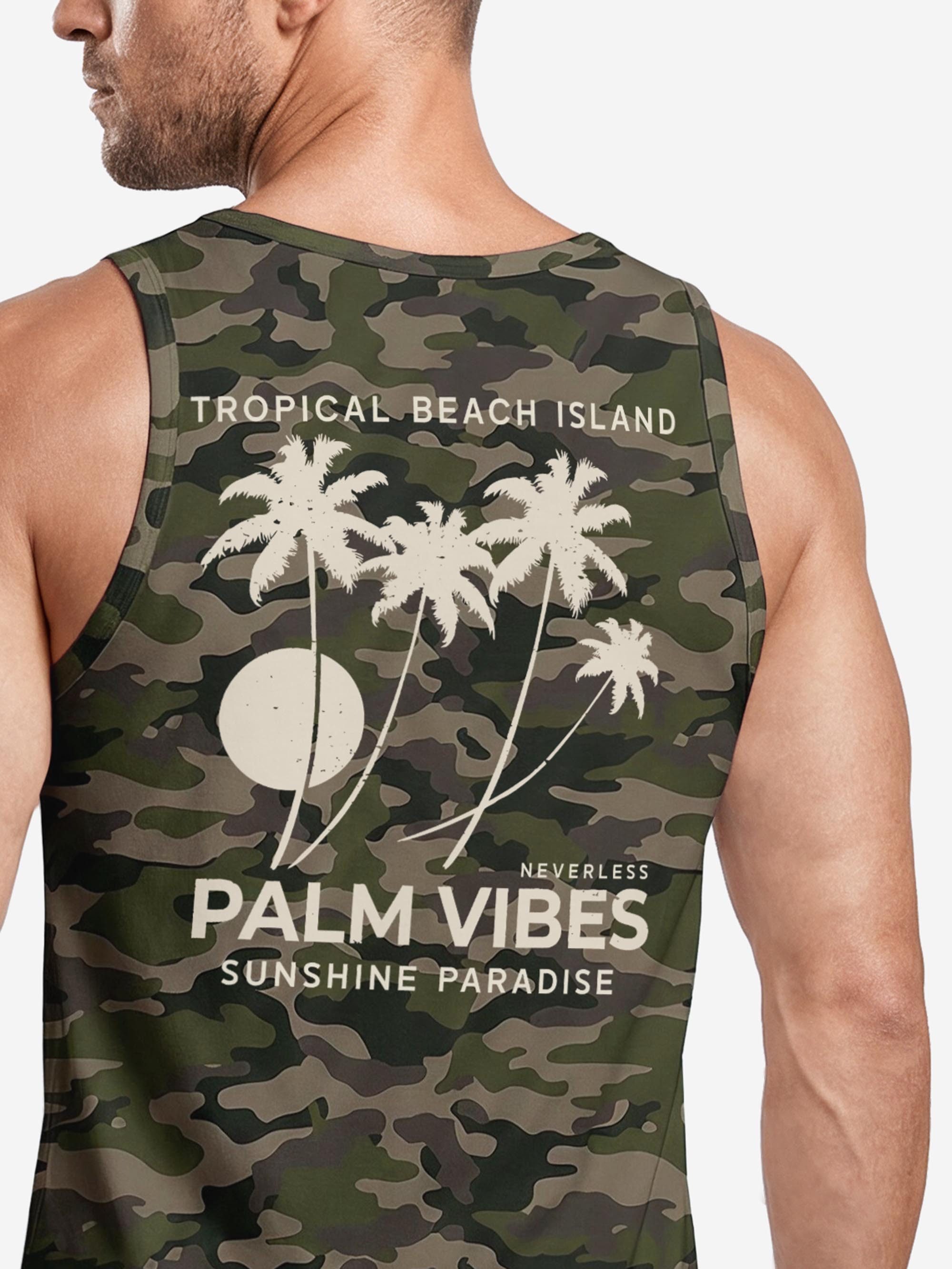 Neverless Tanktop Tanktop Herren mit Grafik-Print - Design Palm Vibes - Trägershirt mit Print