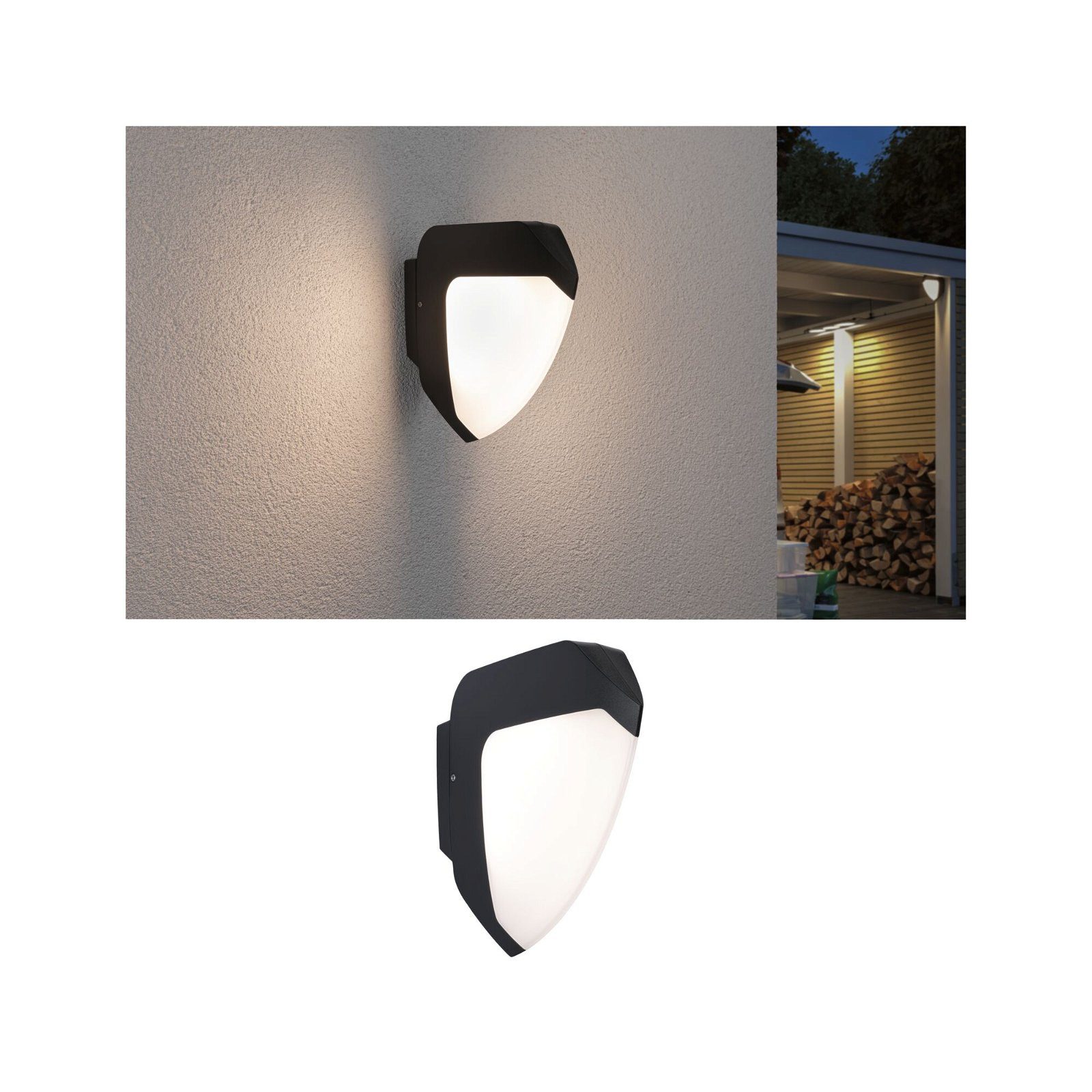 Paulmann LED Außen-Wandleuchte Ikosea IP44 50x203mm 3000K 4,4W 350lm 230V Anthrazit Kunststoff, LED fest integriert, Warmweiß, Bewegungsmelder seewasserresistent
