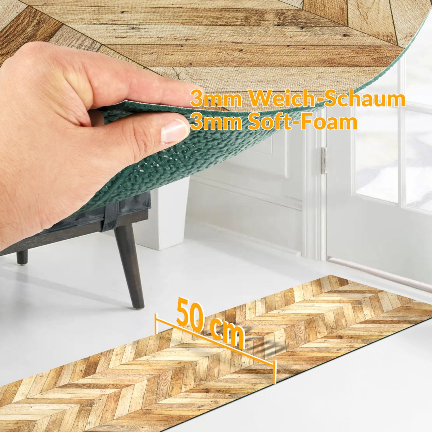 ANRO Küchenläufer Hochwertig GreenLine Flurläufer Teppichläufer Textil, Eckig, Bodenläufer 140x52cm Parkett Holz Beige pflegeleicht