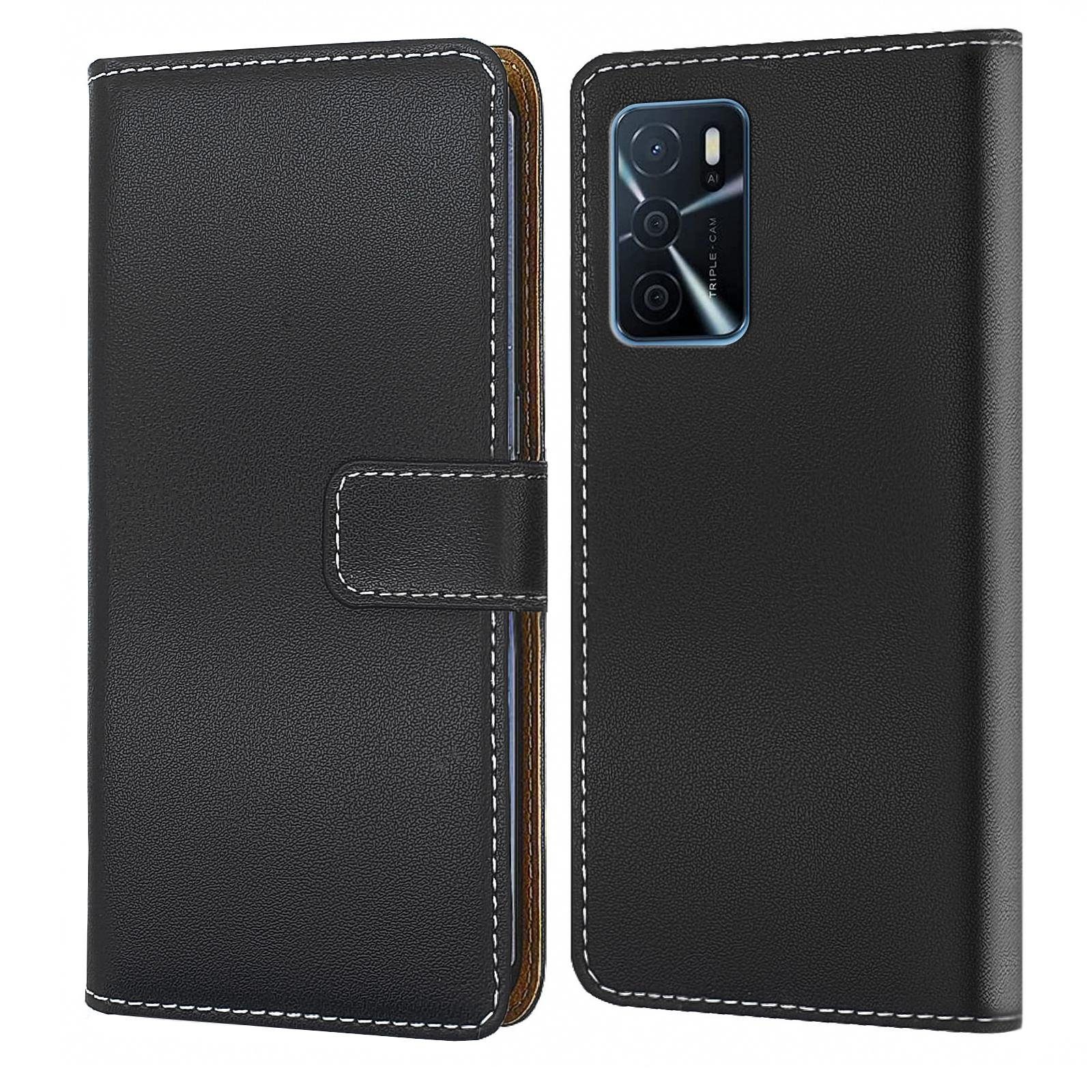 Numerva Handyhülle Bookstyle Etui für OPPO A16, Handytasche Schutzhülle Klapphülle Flip Cover Schwarz