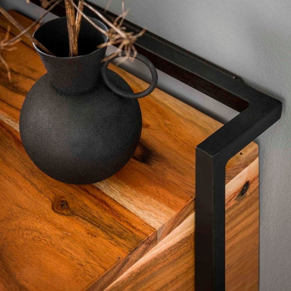 mit Natur-dunkel Schwarz-, Lolei und Schublade Möbel RINGO-Living Massivholz Beistelltisch Nachttisch in