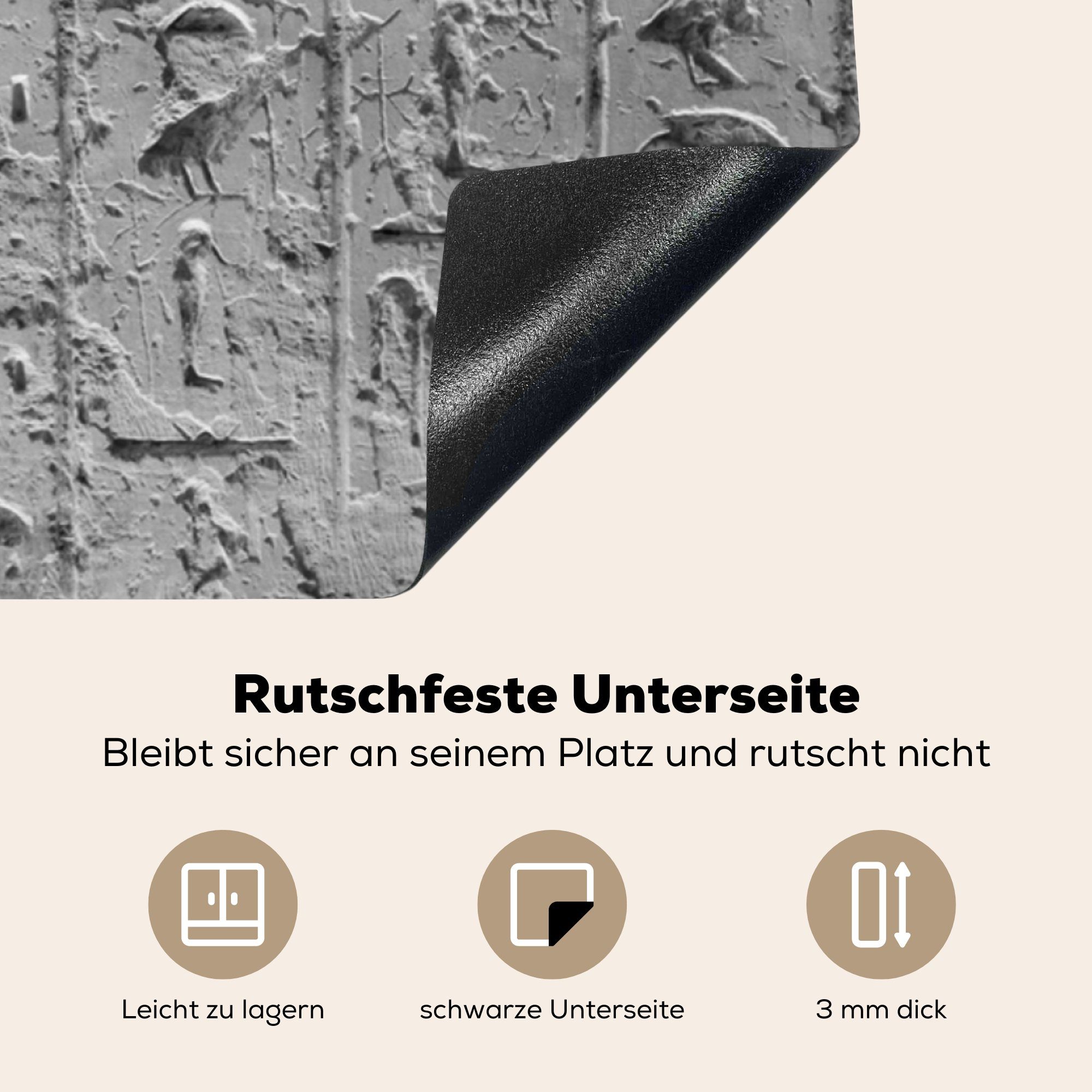 Weiß, - für MuchoWow Herdblende-/Abdeckplatte cm, - küche Ägypten Arbeitsplatte tlg), Hieroglyphen (1 78x78 Schwarz - Vinyl, Ceranfeldabdeckung,