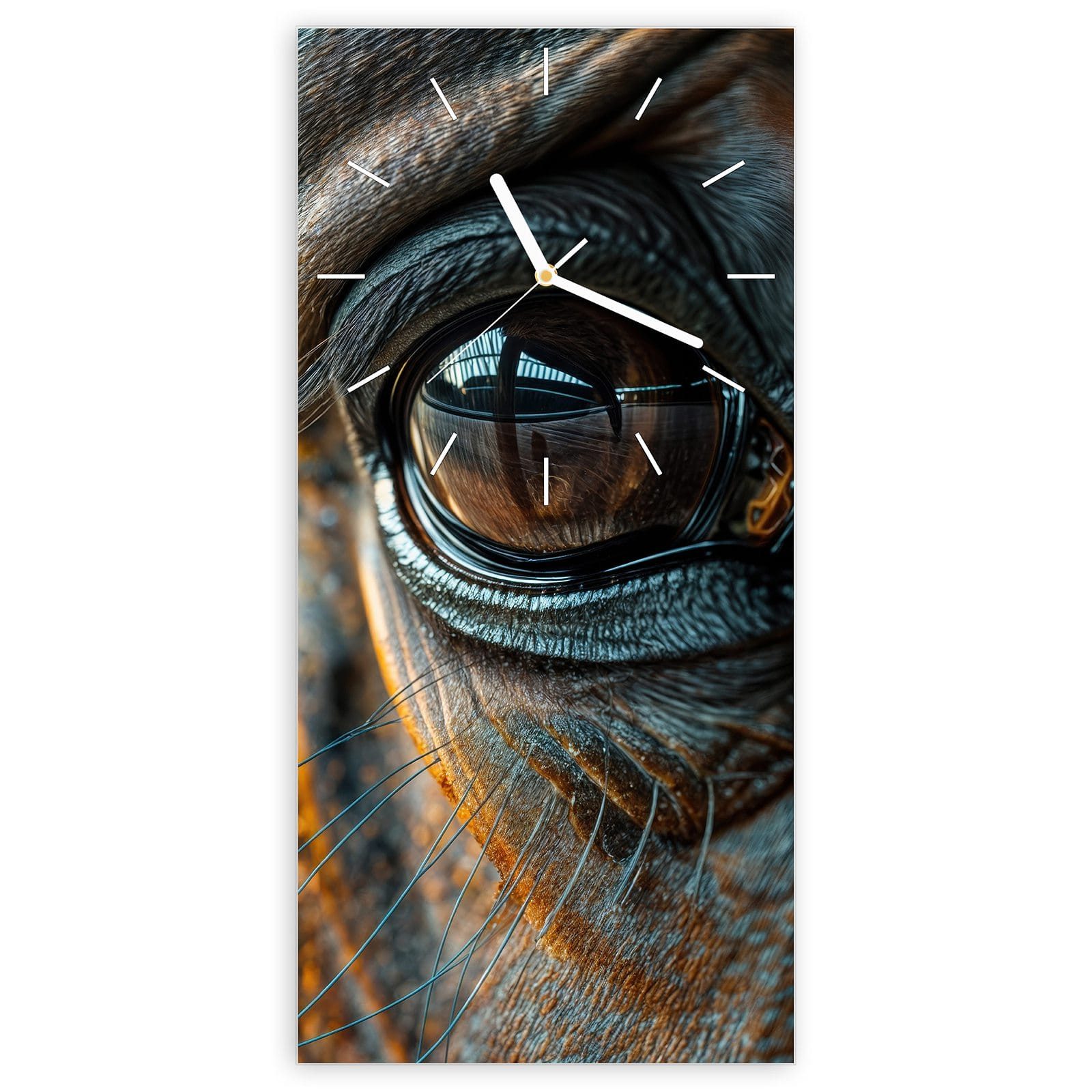 Wanduhr Glasuhr Wandkunst Größe 30 x 60 cm mit Motiv Pferdeauge