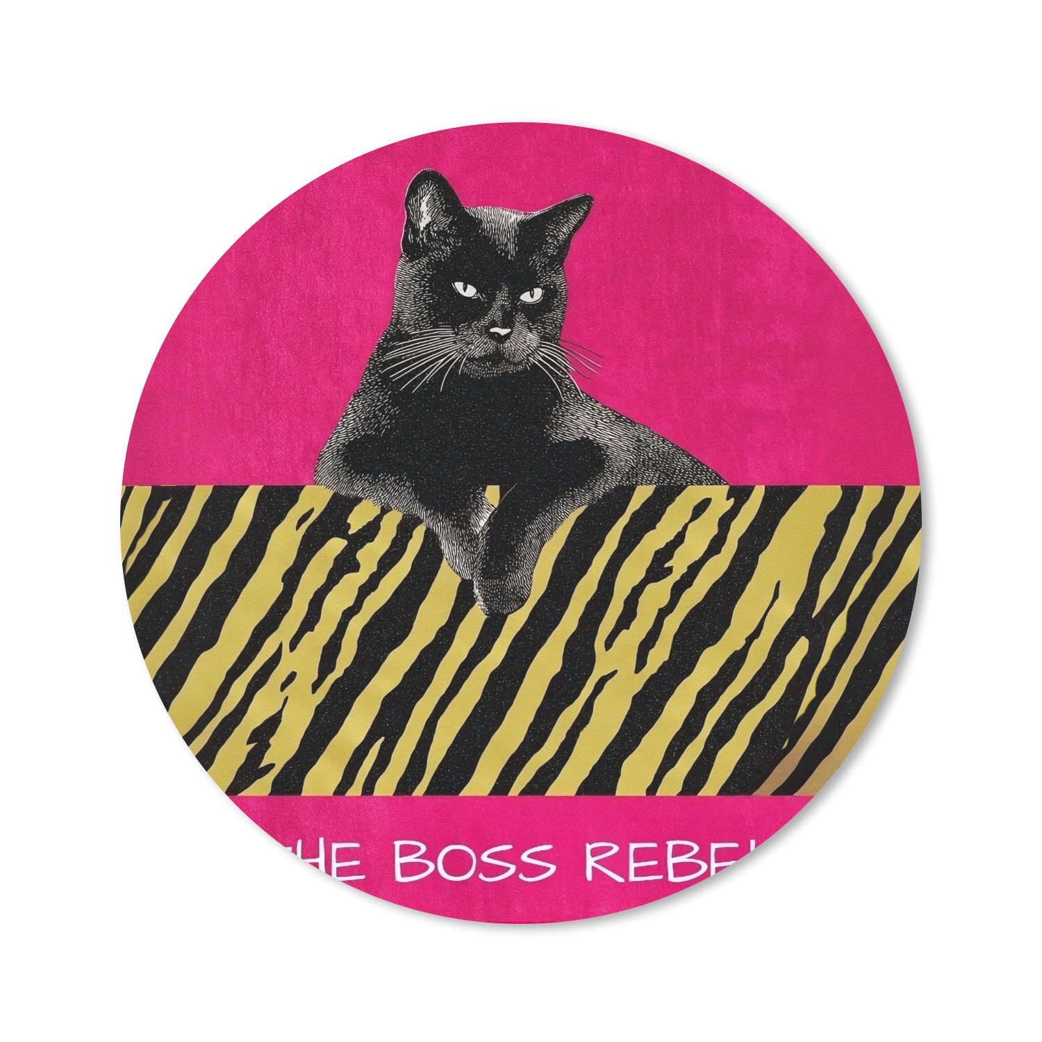 MuchoWow Mauspad Katze - Boss - Rosa - Tigerdruck (1-St), Büro für Tastatur und Maus, Mousepad Gaming, Rund 20x20 cm