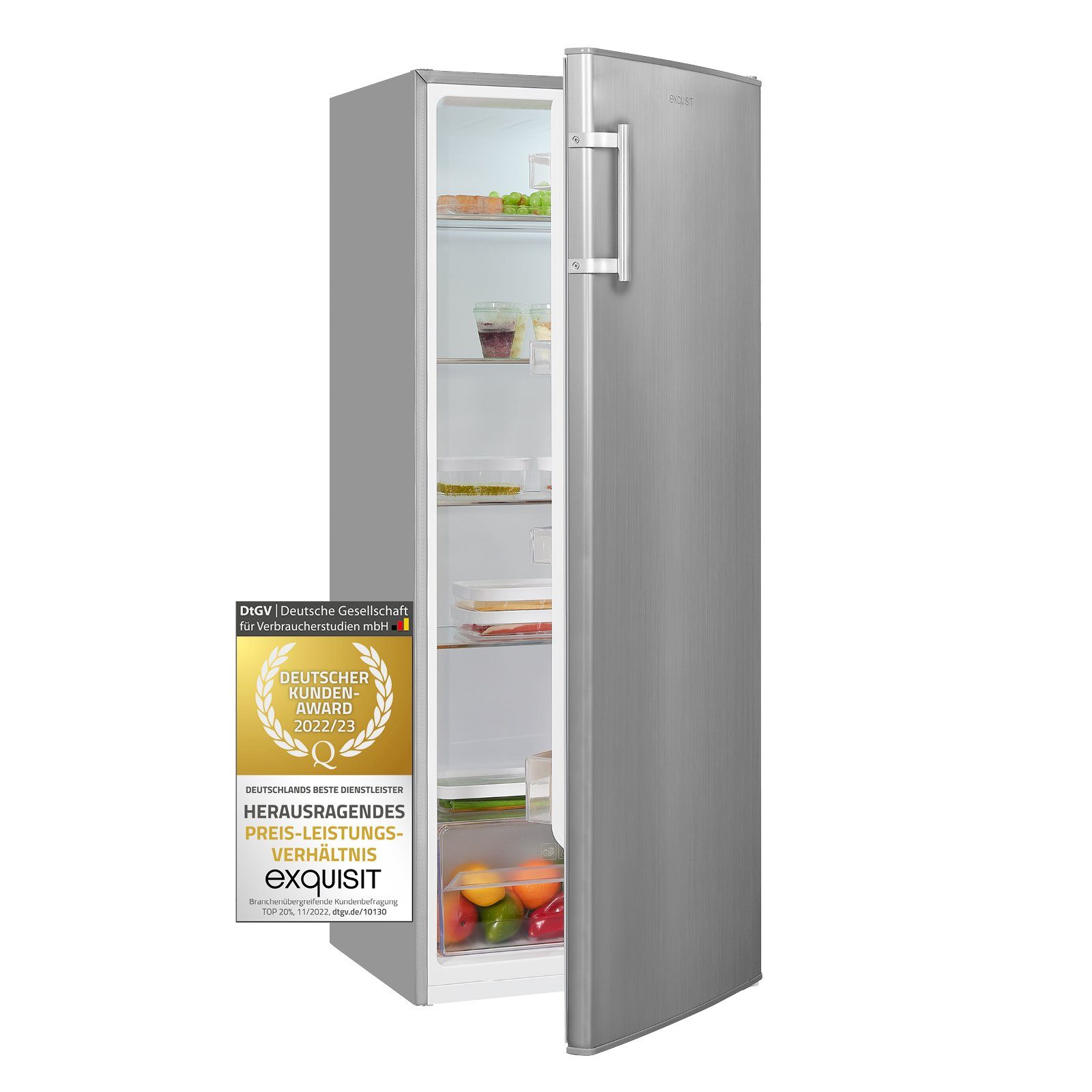 exquisit Vollraumkühlschrank KS320-V-H-040E, 142.6 cm hoch, 54.4 cm breit, XL-Kühlschrank mit reichlich Platz für Ihr Kühlgut