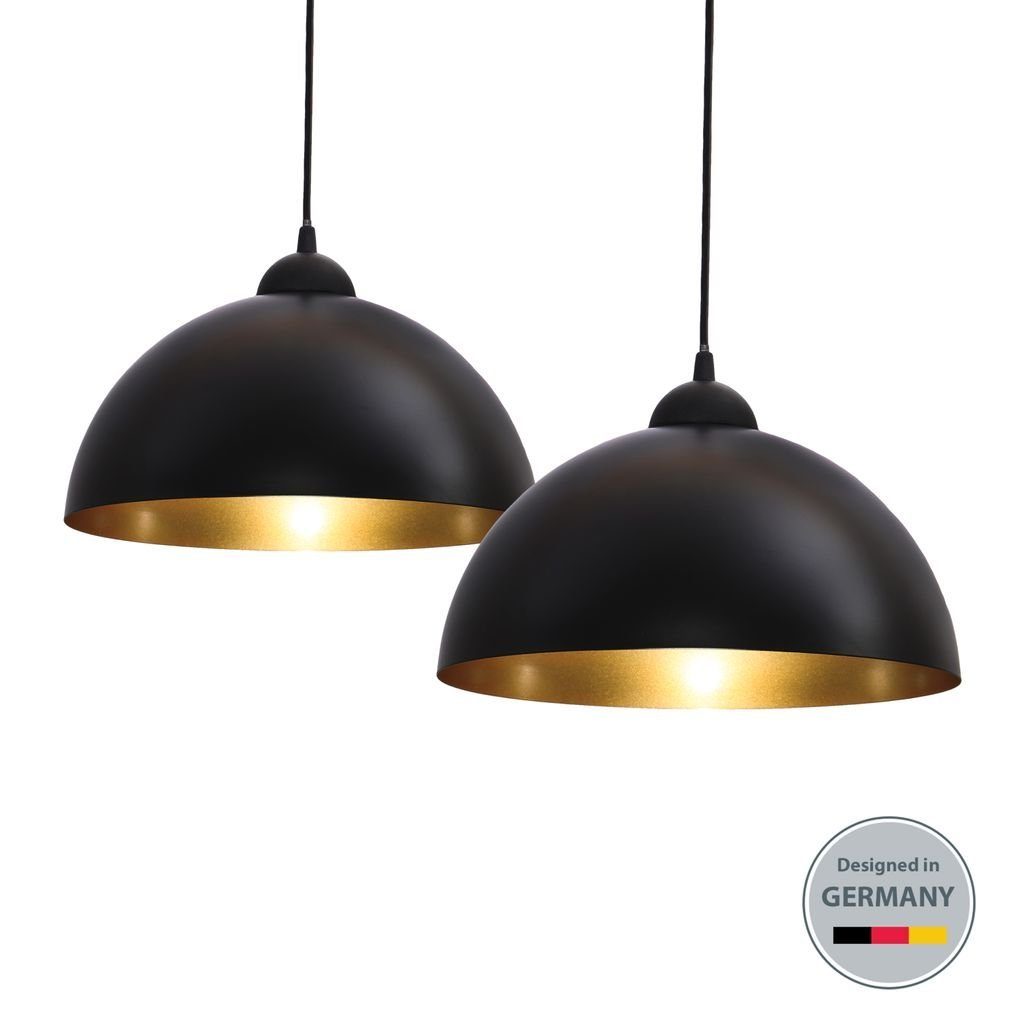 LED Leuchtmittel, Esstischlampe Retro Vintage - B.K.Licht 2er Schwarz-Gold ohne Industriell BKL1093, 60W Ø30cm Deckenlampe Hängeleuchte Pendelleuchte Set E27