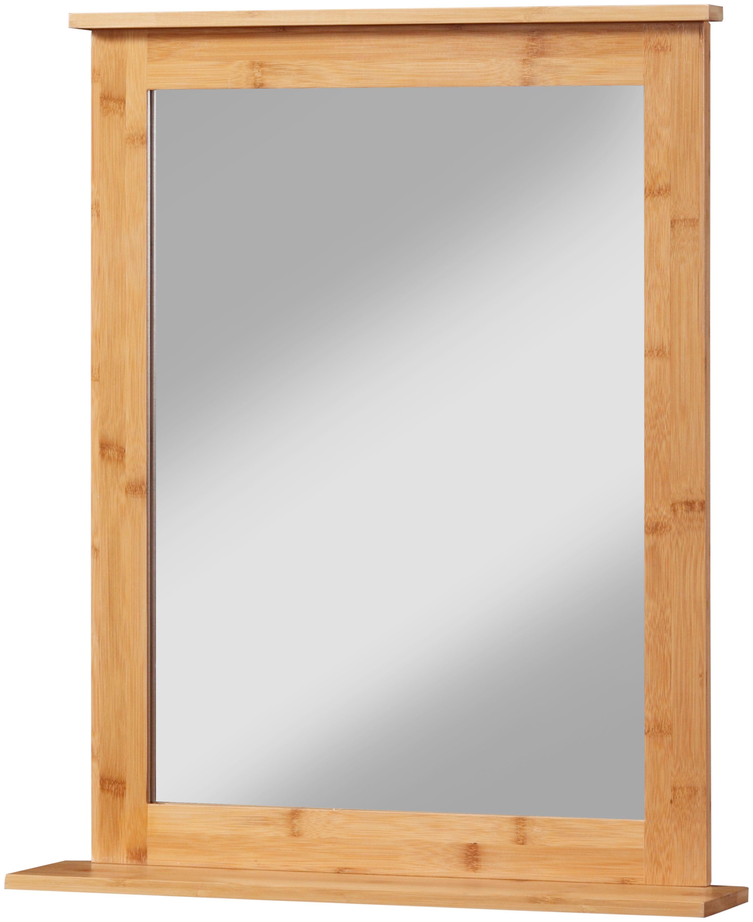 Badezimmerspiegel eckig Badspiegel Bambus welltime 58x70cm New, Bambus-Rahmen, mit