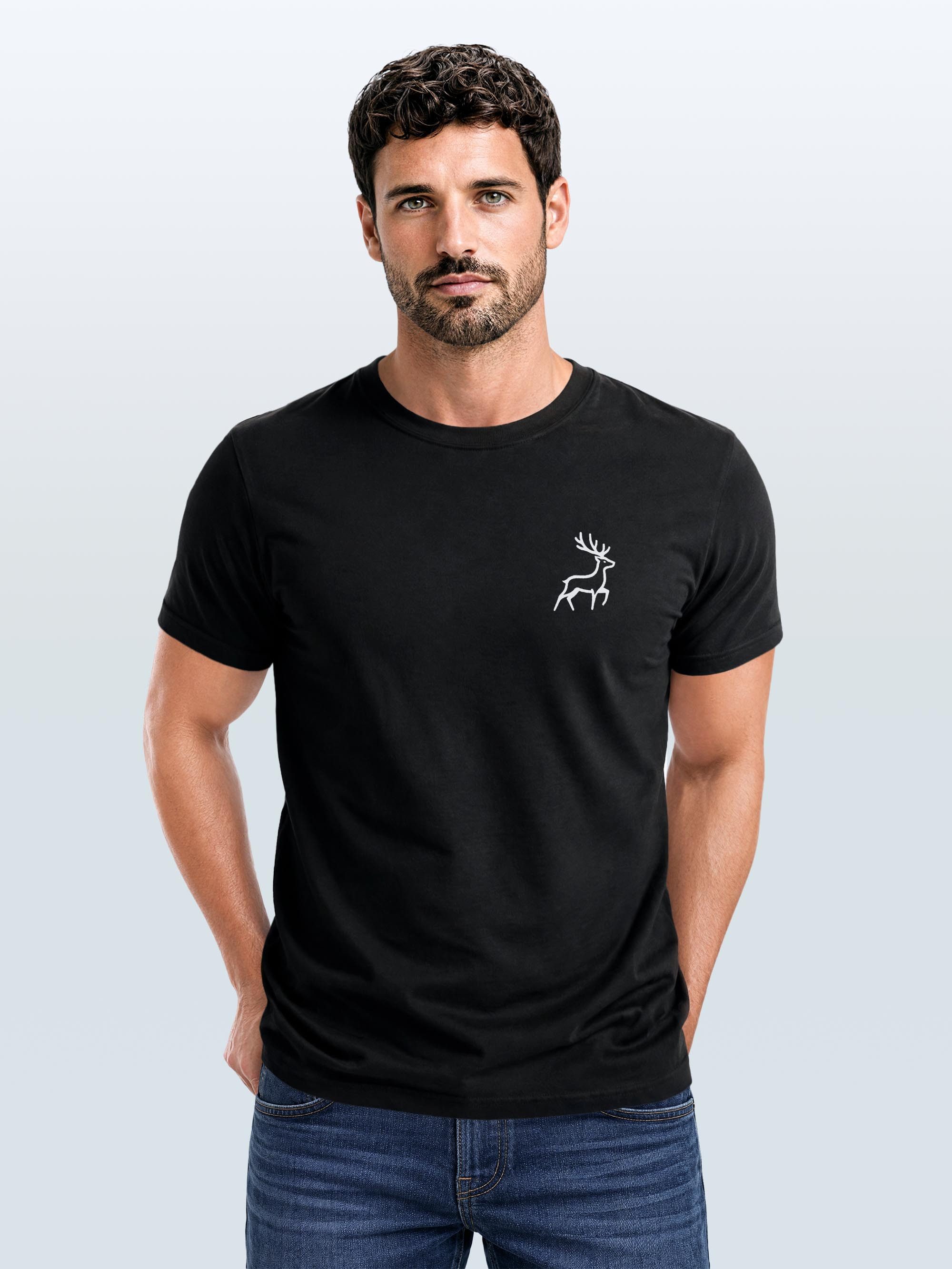 Neverless Print-Shirt Herren T-Shirt Hirsch Wald-Tiere Printshirt Logo Aufdruck Outdoor mit Print