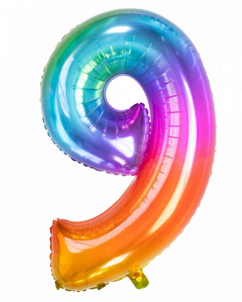 Horror-Shop Folienballon »Regenbogen Zahlenballon Nummer 9 für Helium & Luft«