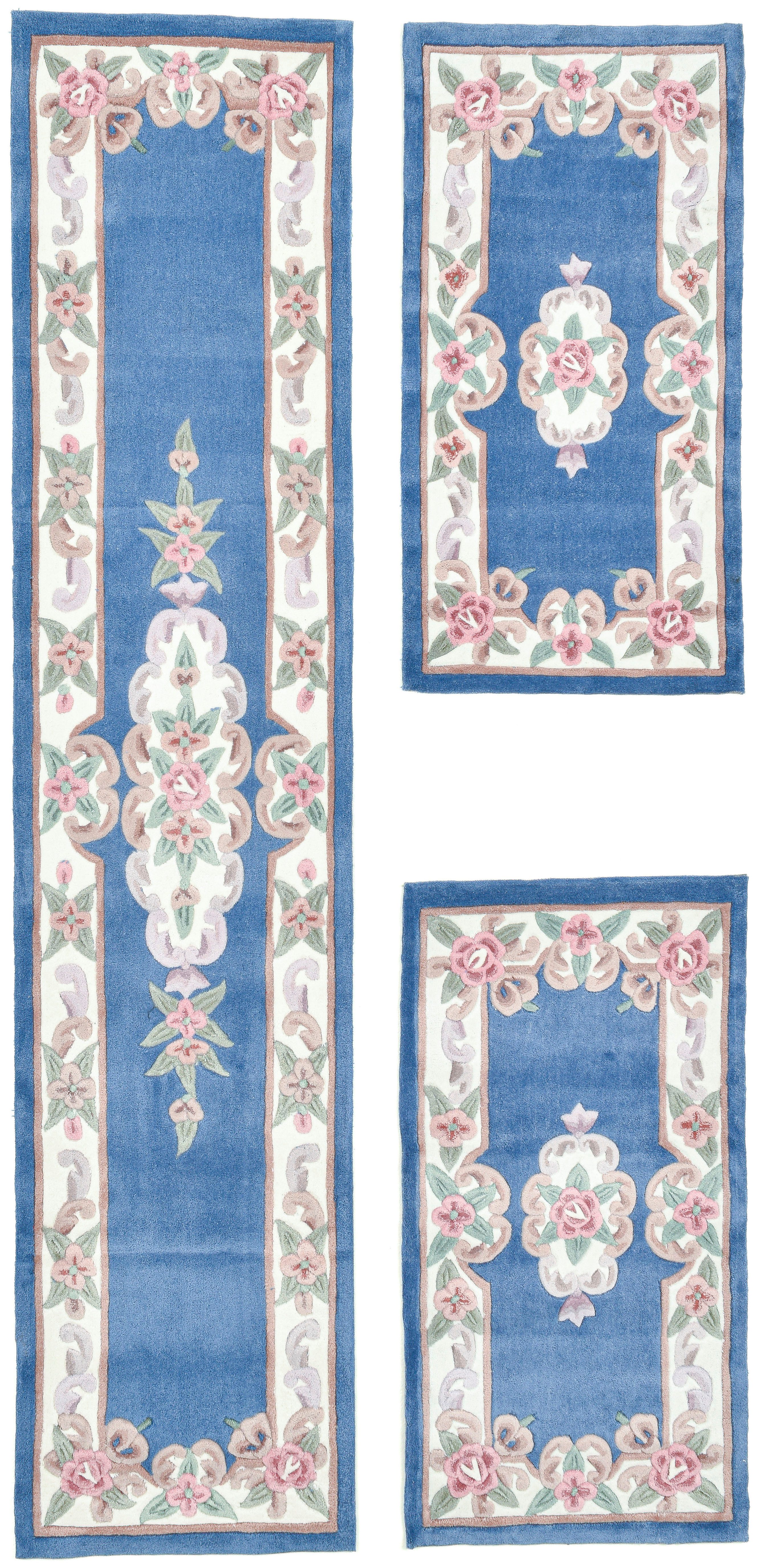 THEKO Bettumrandung Ming, Höhe 14 mm, (3-tlg), Bettvorleger, Läufer-Set, Pastell-Farben, florales Design