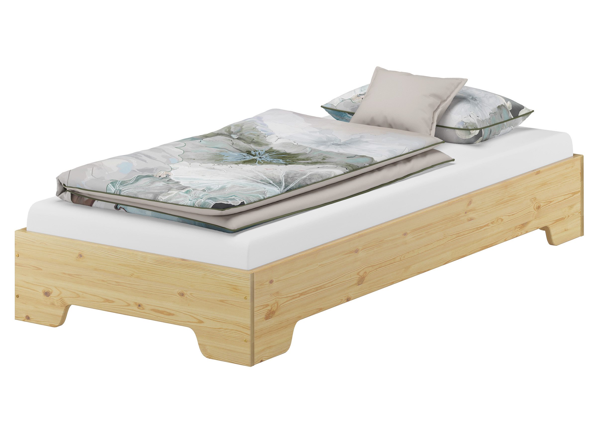 ERST-HOLZ Bettgestell Kastenbett 80 x 190 cm Gästebett für Jugendliche und Erwachsene, Kiefer farblos lackiert