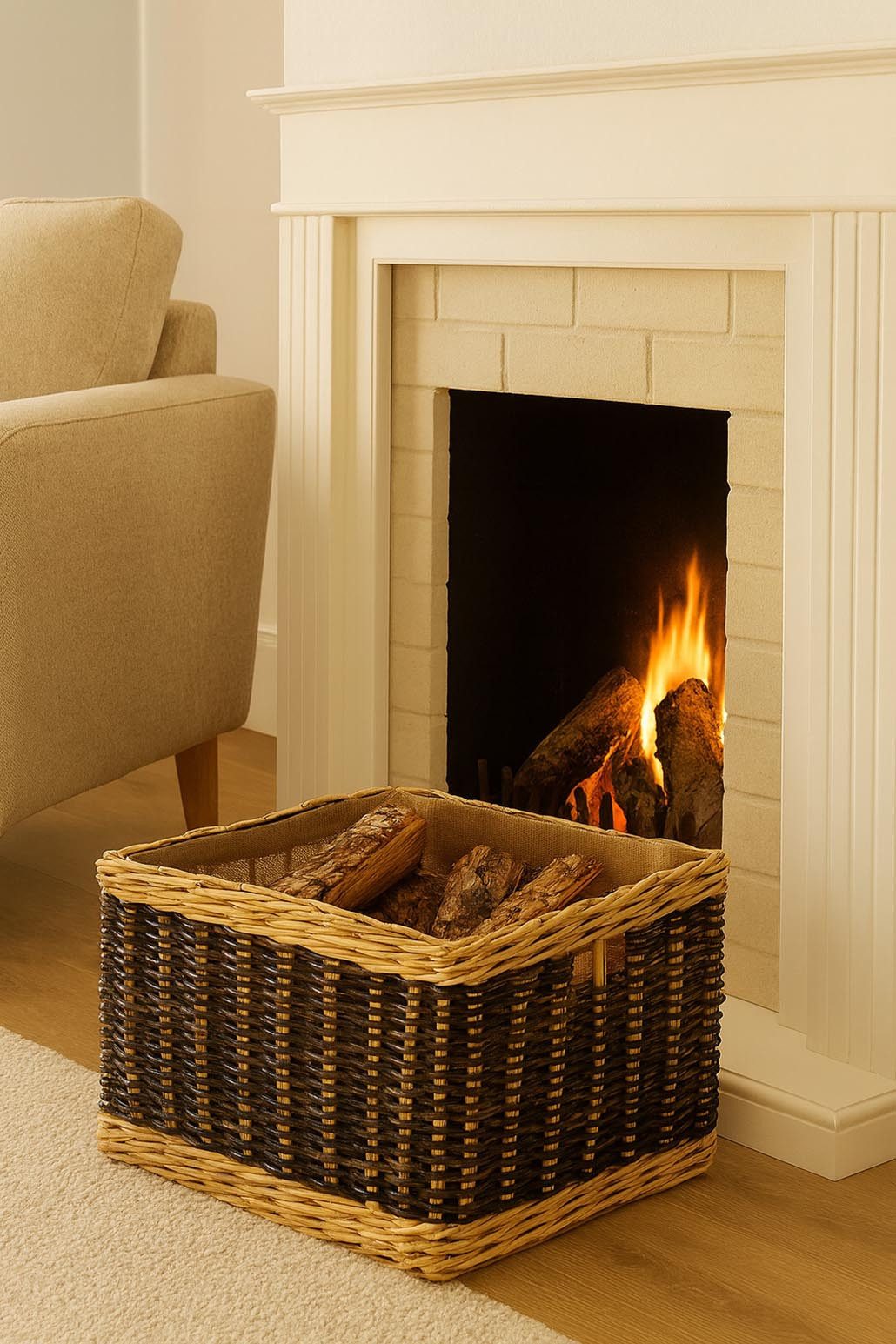 Kobolo Kaminholzkorb Holzkorb aus Rattan zweifarbig günstig online kaufen