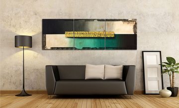 WandbilderXXL XXL-Wandbild Gold And Silend Water 210 x 70 cm, Abstraktes Gemälde, handgemaltes Unikat