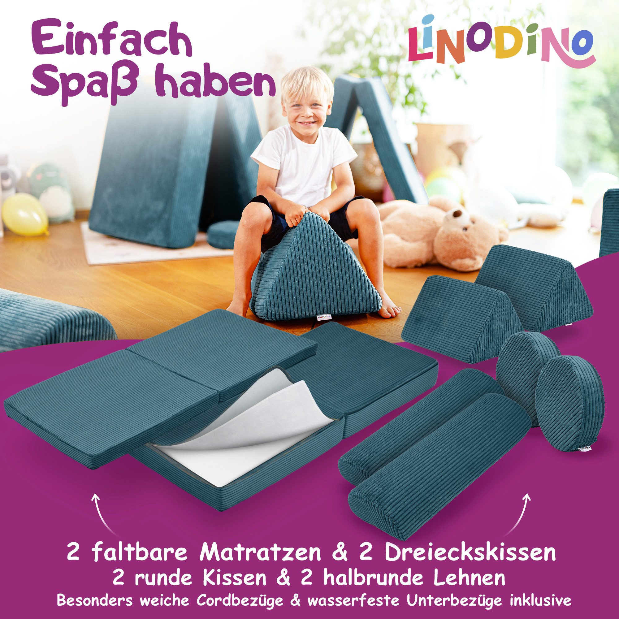 Linodino Kindersofa Spielsofa I Schaumstoff Stapelsteine für Kinder I Kindercouch, 3 Jahre Garantie – Bild 4 von 5