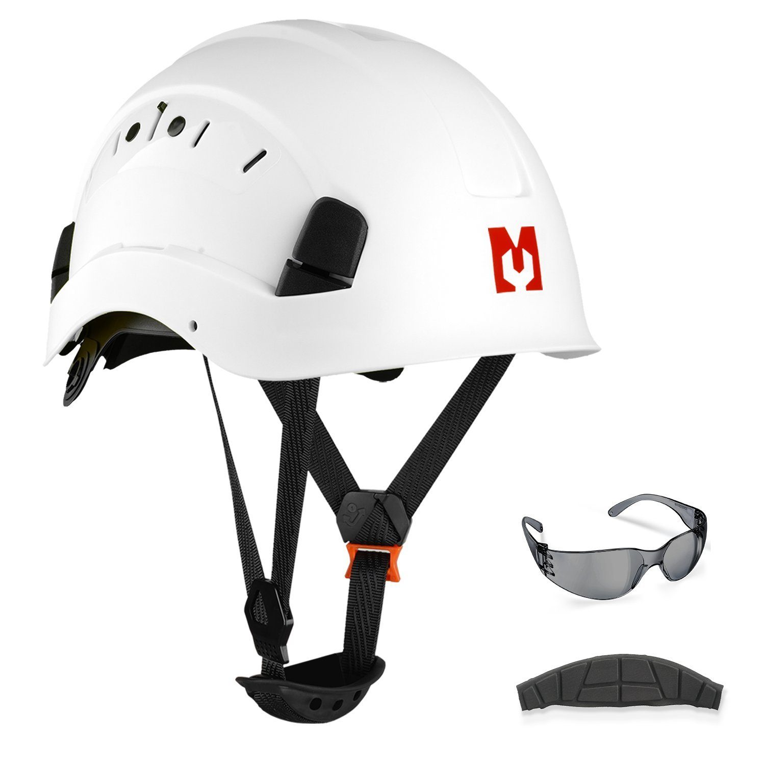 Mustbau Schutzhelm Arbeitshelm, EN397, ABS-Material, 53-63cm Verstellbarer Kopfumfang, Sicherheitshelm Bauhelm mit Anti-Beschlag-Brille und Schweißband