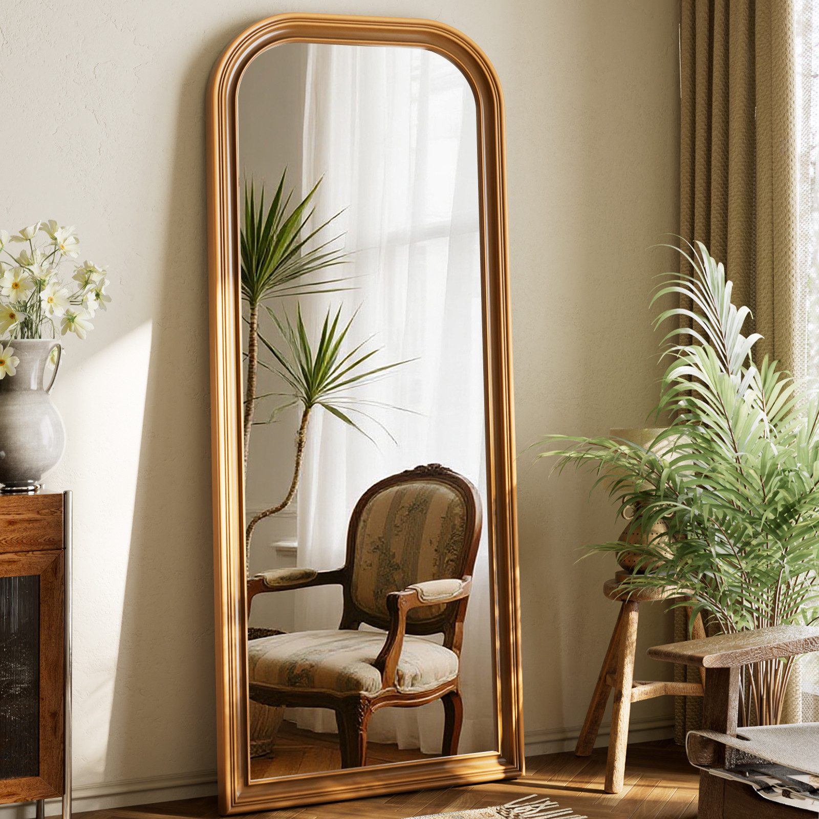BEAUTYPEAK Ganzkörperspiegel Vintage-Spiegel mit Holzoptik-Rahmen