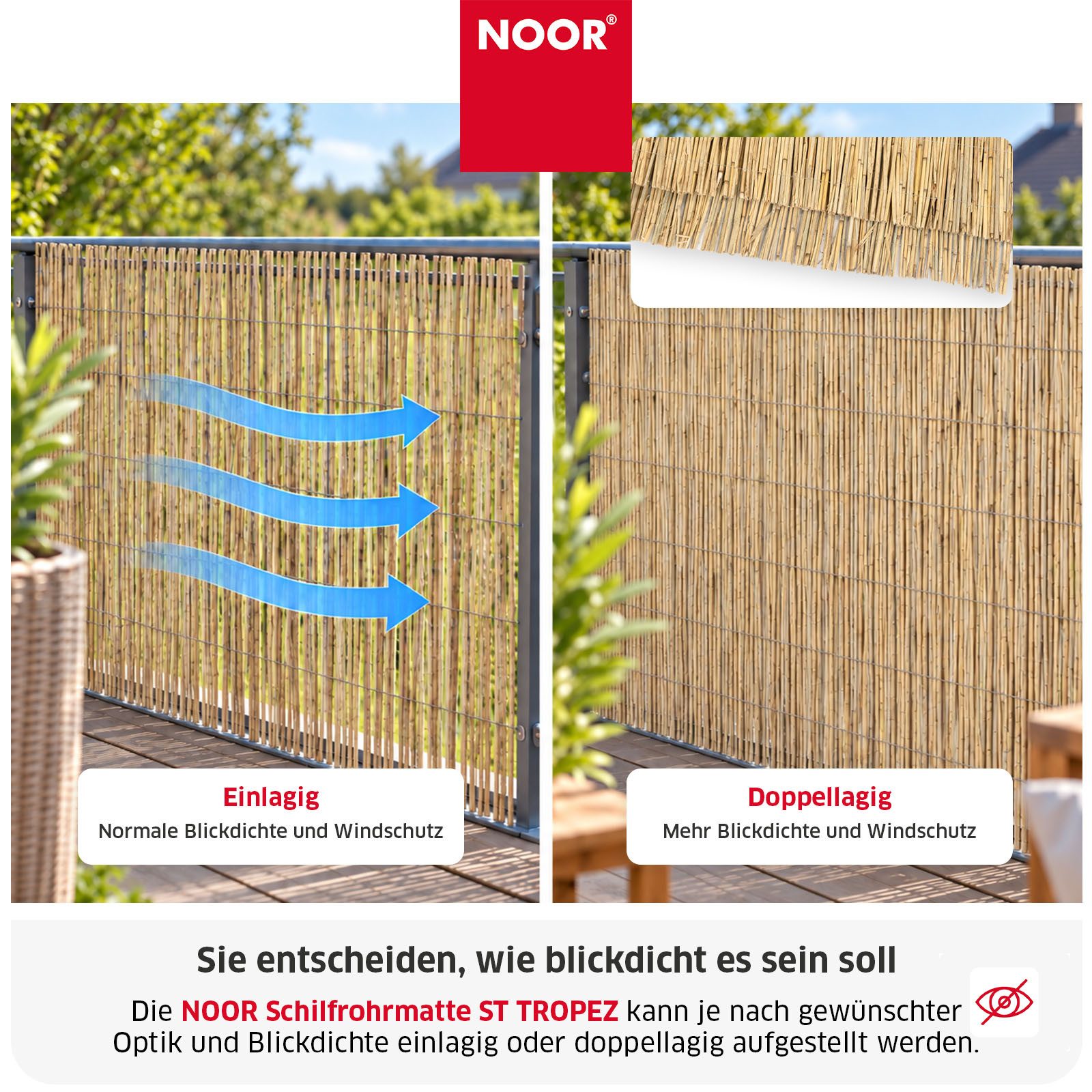 NOOR Sichtschutzzaunmatten Schilfrohrmatte ST. TROPEZ - naturnaher Sichtschutz, Schilfrohr mit Draht verwoben - verschiedene Größen – Bild 3 von 5