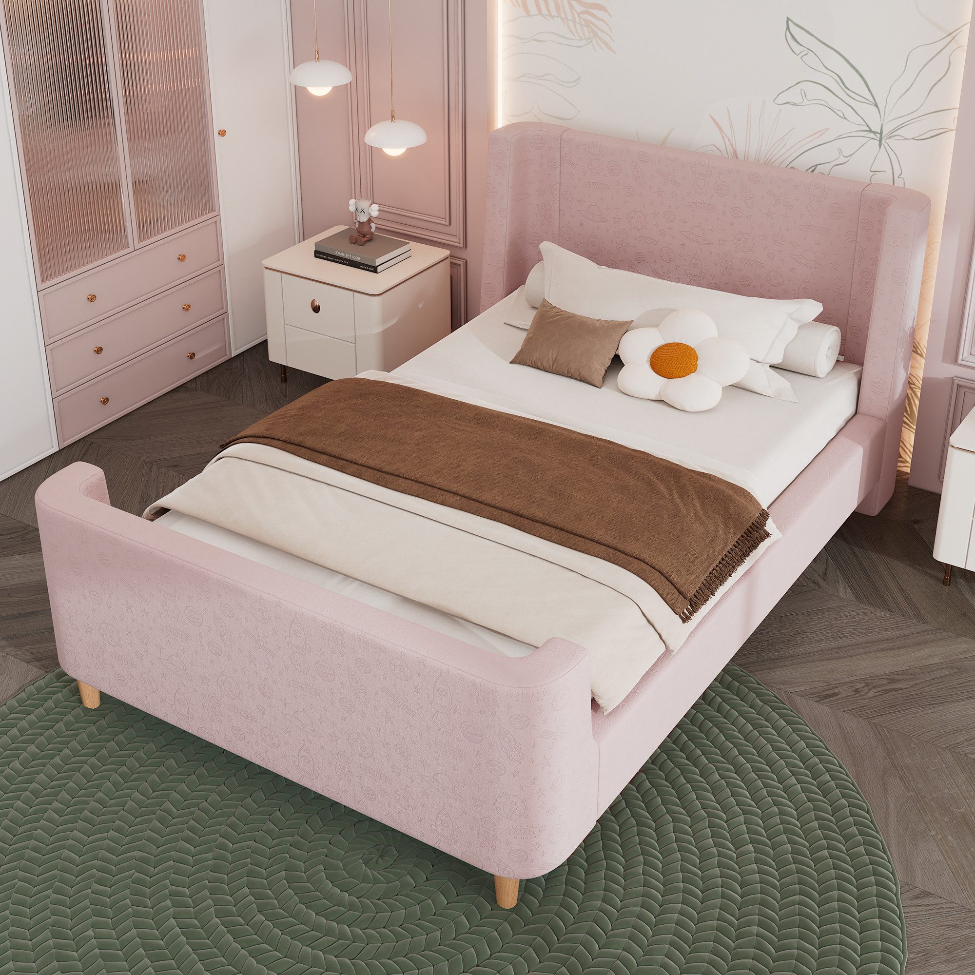 STILVORA Kinderbett Polsterbett 90x200cm mit kosmischem günstig online kaufen