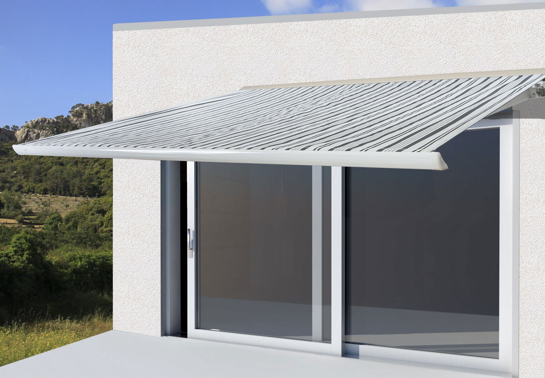 MCW Kassettenmarkise H124-5x3-oV Wandhalterung, Stahlankerbolzen, Handkurbel, Markenmotor mit 205 Watt