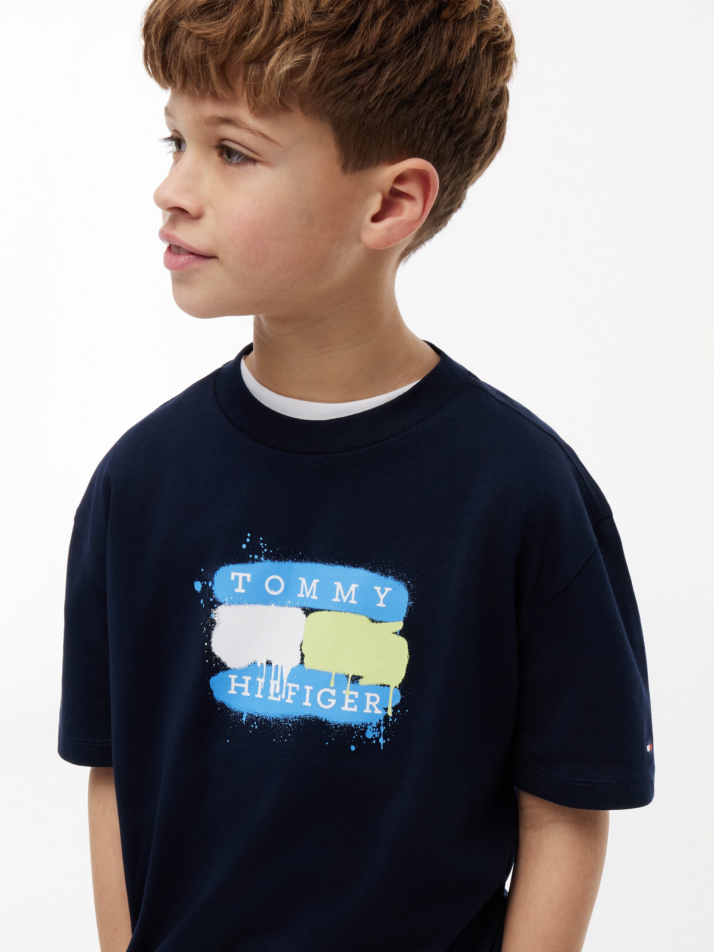 Tommy Hilfiger T-Shirt für Kinder bis 16 Jahre, Graffiti-Druck, Regular Fit