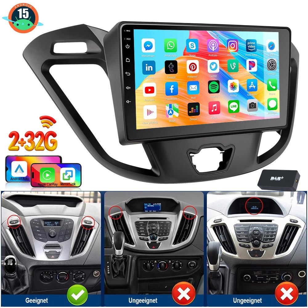 ESSGOO 9'' Autoradio Android 15 Für Ford Transit Custom 2012-2023 Carplay GPS Autoradio (RDS, 4+64GB(optional), Digitalradio (DAB), FM, AM, Carplay Android Auto Bluetooth EQ USB GPS Navi WIFI Touchscreen)