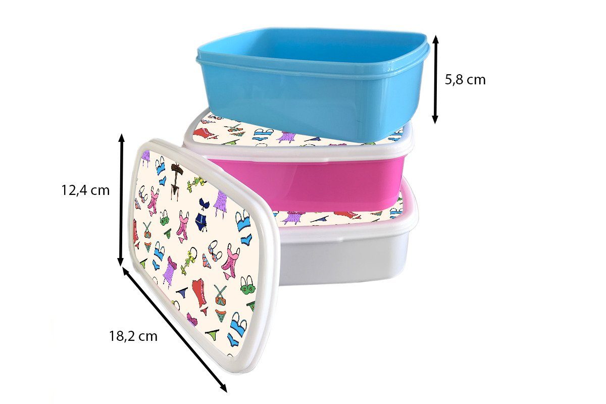 Brotdose, - Lunchbox Mädchen Dessous Schnittmuster, weiß für Kunststoff, Brotbox für und Unterwäsche und Kinder Erwachsene, Jungs (2-tlg), - MuchoWow