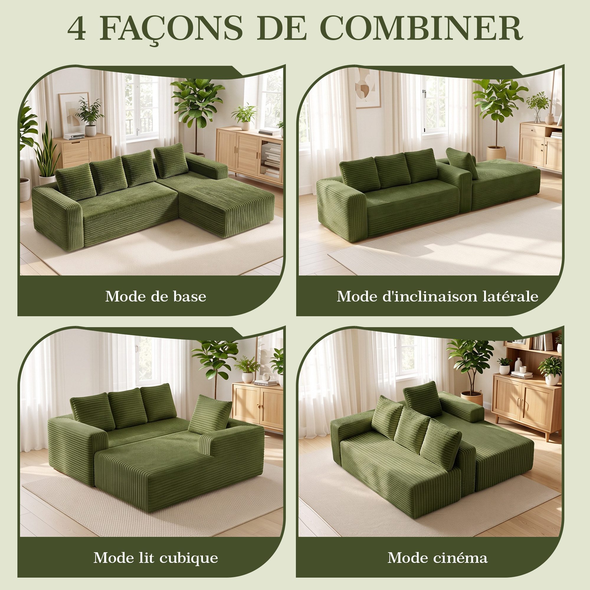 MIBODE Ecksofa Cloud Ecksofa L-Form Chaiselongue Grün