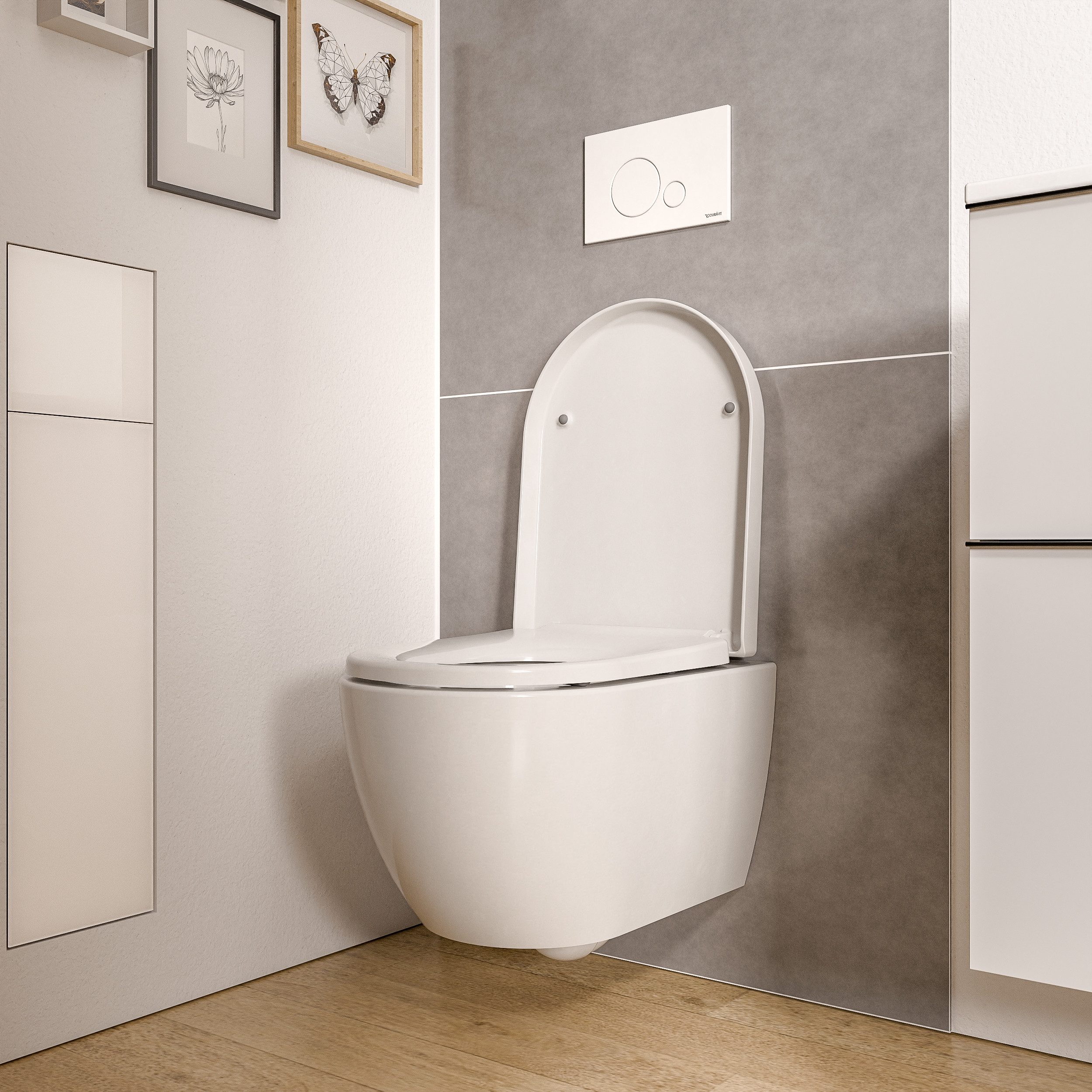 Bernstein Tiefspül-WC VIREO, Wandhängend, Wand-WC Set rund Weiß glänzend Spülrandlos Softclose