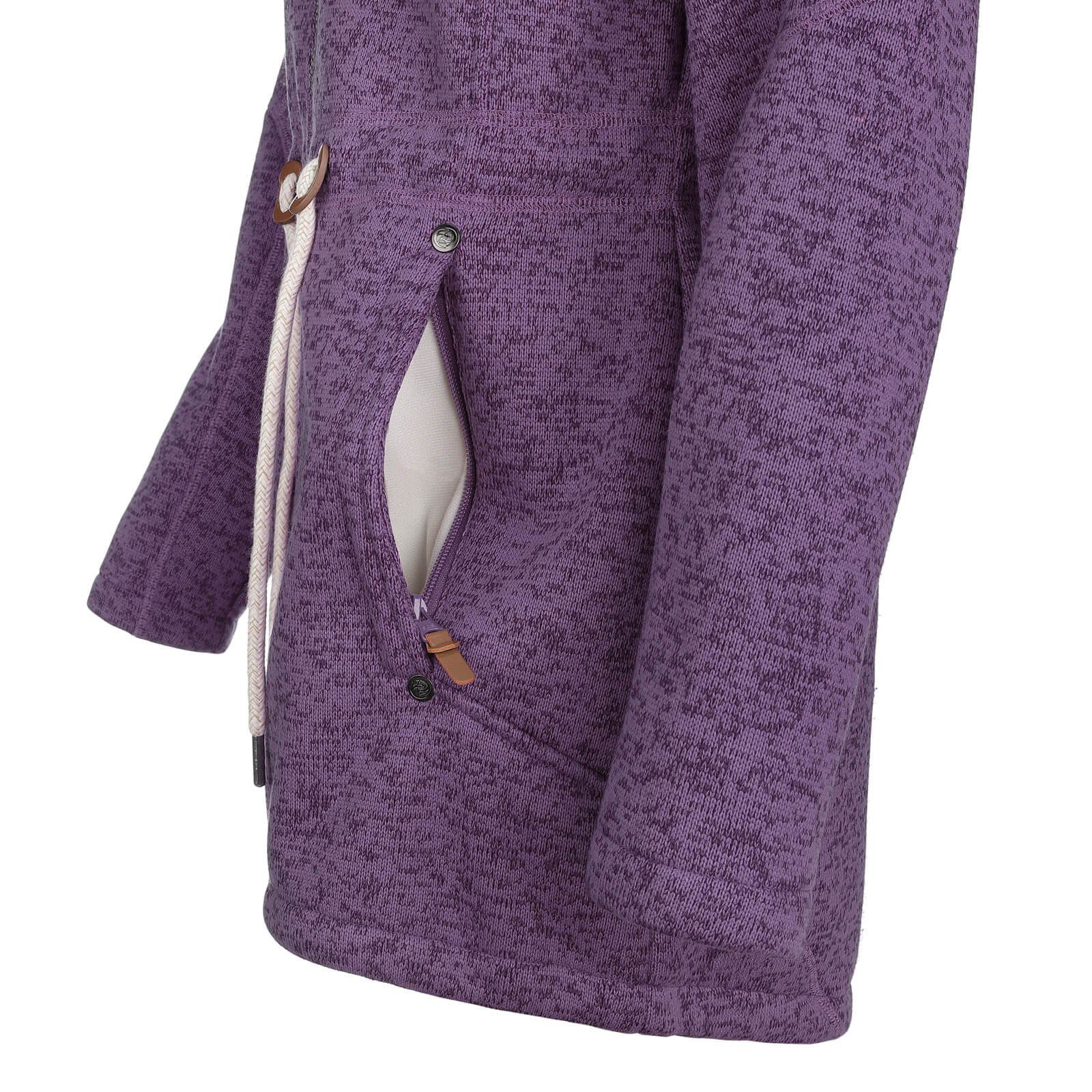 Wärmende Damen Fashion Dry Fleecejacke St. Fleece-Mantel - mit Wollmantel Peter-Ording Kapuze pflaume