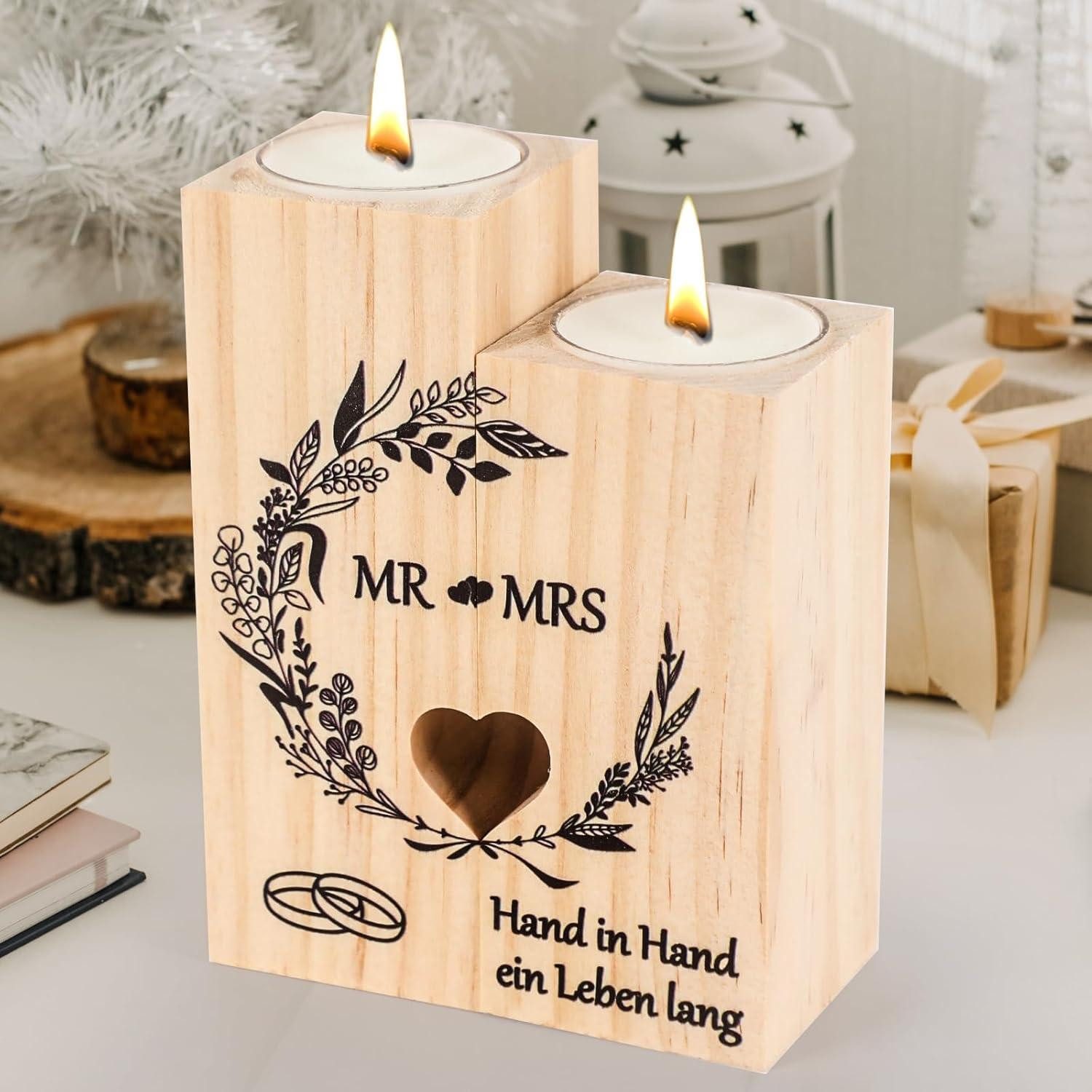 LuxusKollektion Kerzenständer Hochzeitsgeschenk Kerzenständer Set Holz Mr und Mrs Deko Paare (1 St)