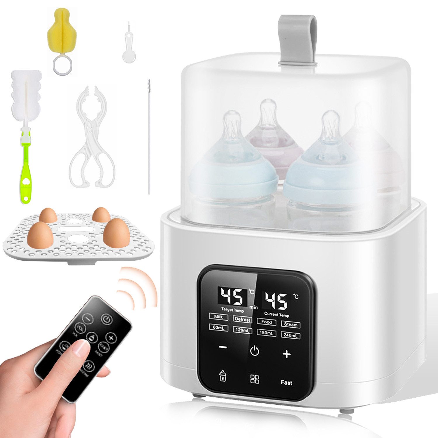 SWGOTA Babyflaschenwärmer 2026 8-in-1 Babyflaschenwärmer und Sterilisator für 4 Flaschen, Dampfsterilisator für 4 Flaschen, BPA-frei, inkl. Fernbedienung