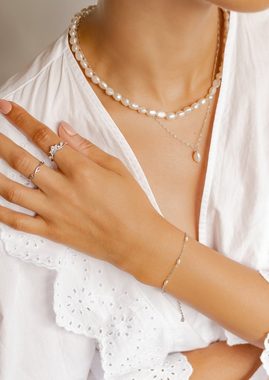 Hey Happiness Perlenarmband Süßwasserperlen 18K Vergoldet, Armkette 15.5-20 cm, Armband 925 Silber Damen Perlen weiß, Brautschmuck
