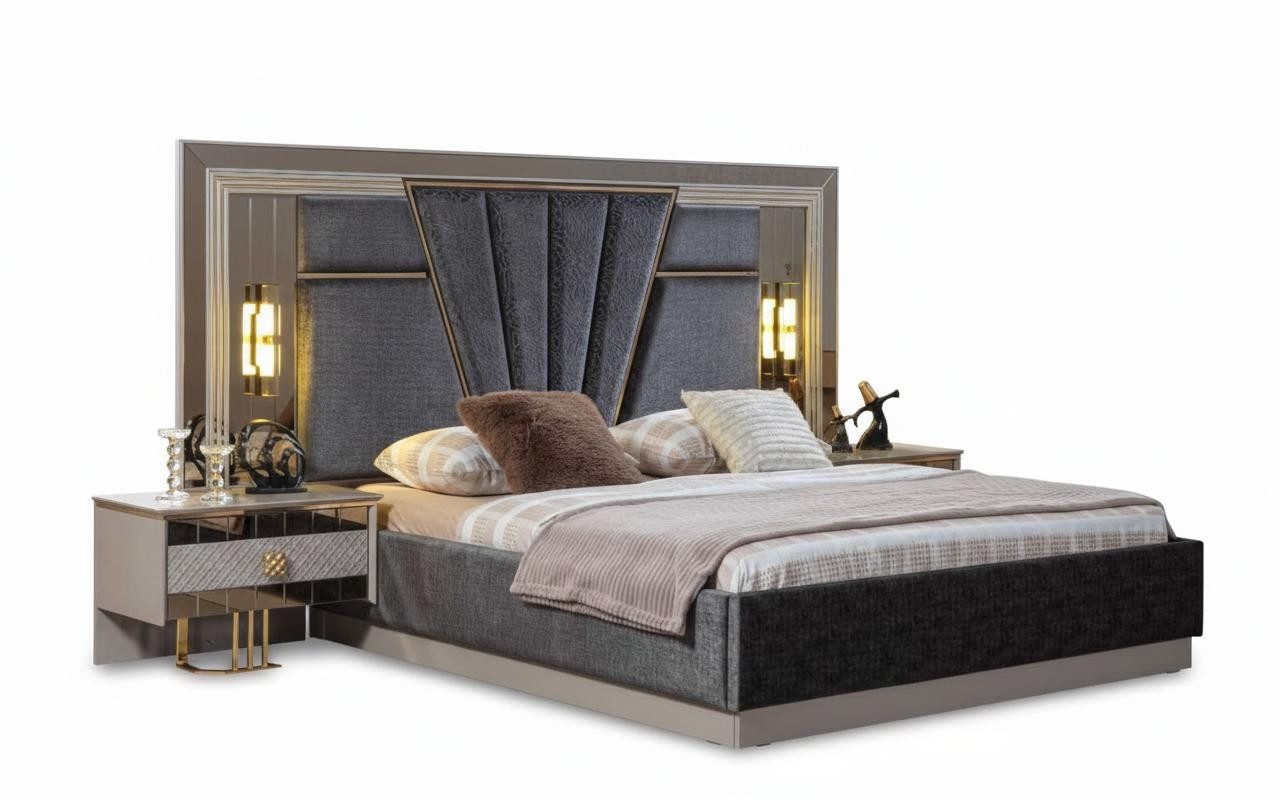 Xlmoebel Schlafzimmer-Set Modernes Schlafzimmer Set in Grau mit eleganten Goldeinsätzen, (2-tlg), Made in Europa