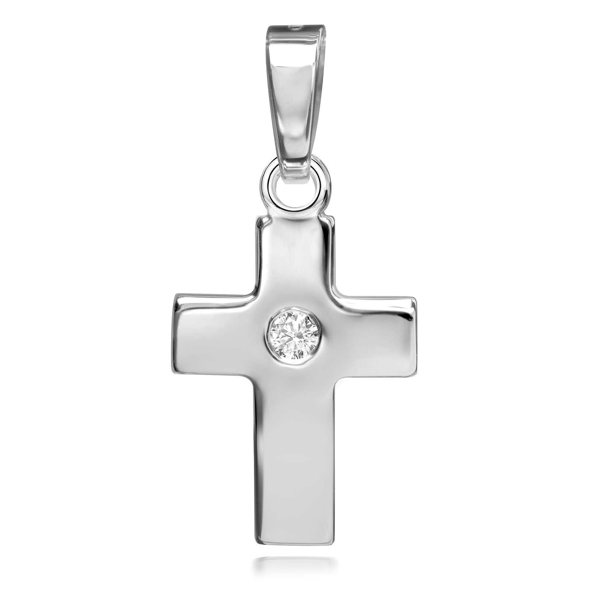 JEVELION Kreuzkette Kreuzanhänger 925 Silber mit Zirkonia - Made in Germany (Silberkreuz, für Damen und Herren), Mit Silberkette 925 - Länge wählbar 36 - 70 cm oder ohne Kette.
