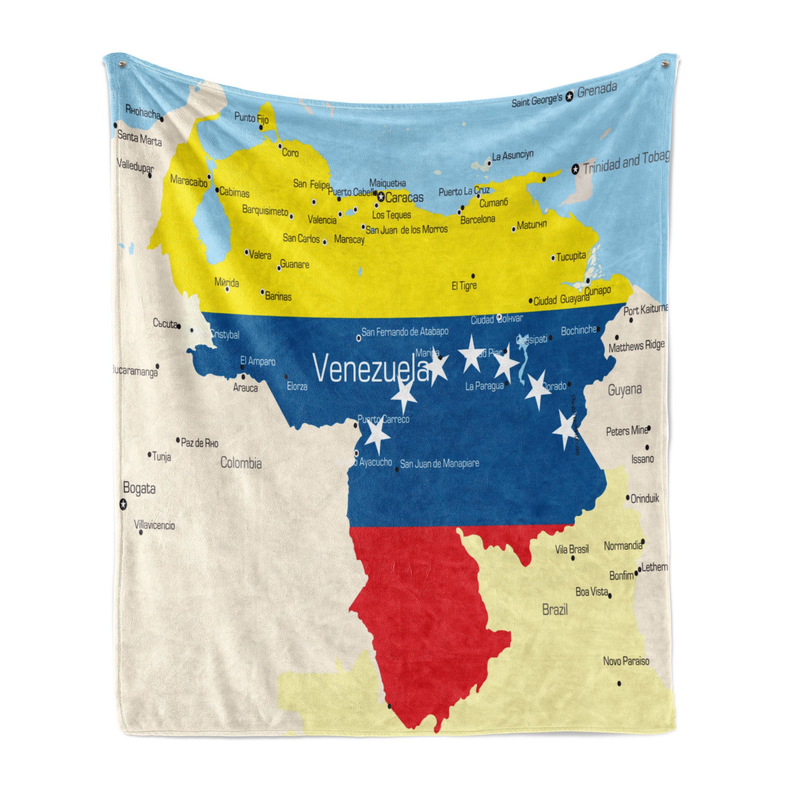 Wohndecke Gemütlicher Plüsch für den Innen- und Außenbereich, Abakuhaus, Venezuela Bunte Detaillierte Karte | Wohndecken