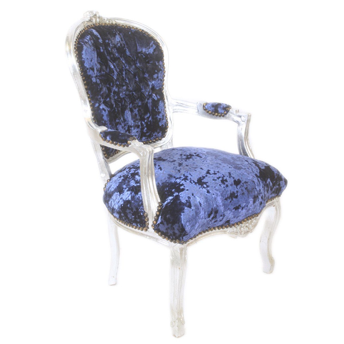 Design Royalblau Möbel Besucherstuhl Casa - Velour Stuhl Antik / Silber Padrino Salon Stoff Barock