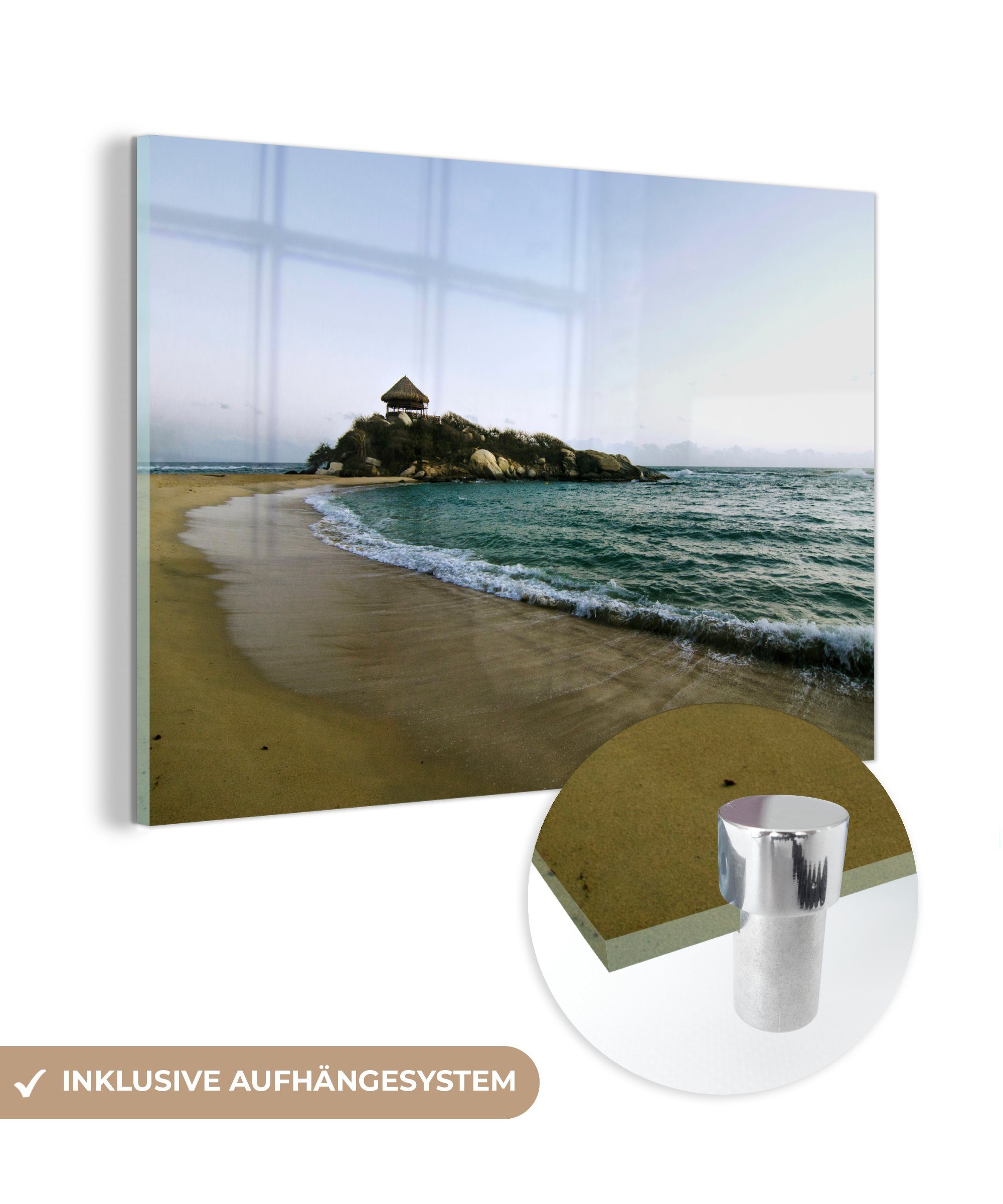MuchoWow Acrylglasbild Ruhiger Karibikstrand am Morgen in der Nähe von Santa Marta in, (1 St), Acrylglasbilder Wohnzimmer & Schlafzimmer