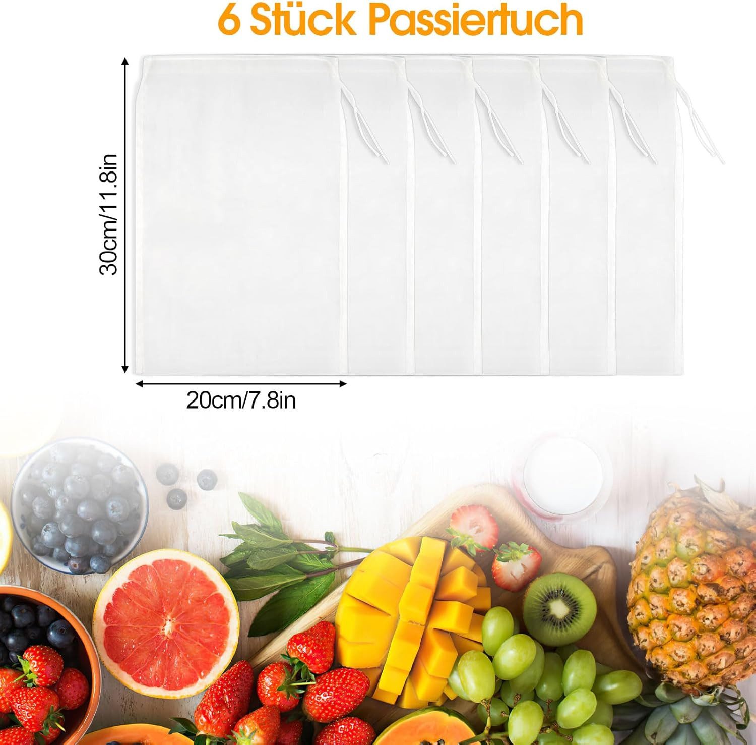 FELIXLEO Passiersieb 6er Nussmilchbeutel Nylon Passiertuch Wiederverwendbar 20x30, (1-St) – Bild 4 von 5