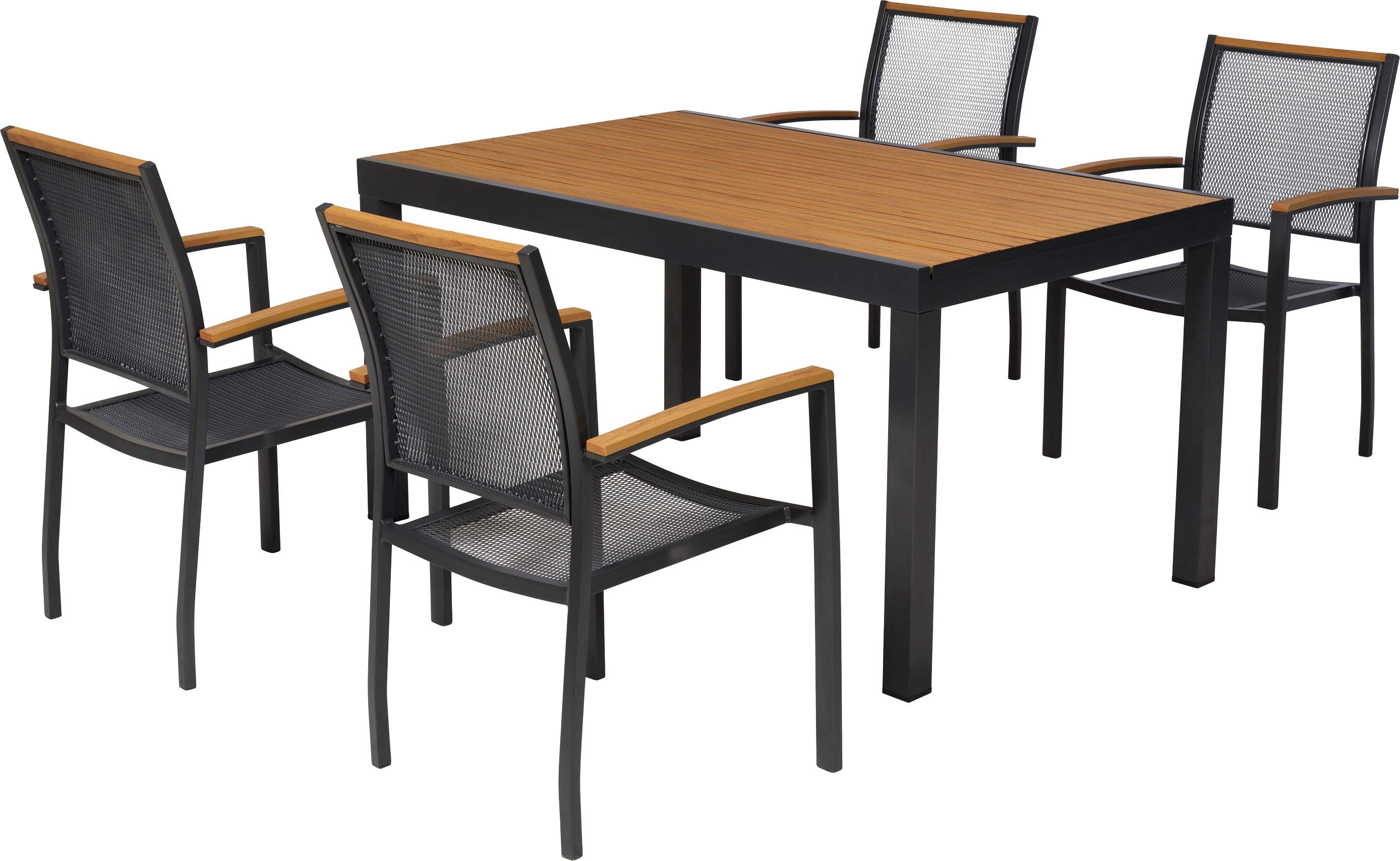 MERXX Garten-Essgruppe Itanos, (Set, 5-tlg), inkl. 4 Stapelsessel, 1 Tisch