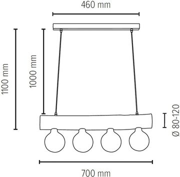 SPOT Light Pendelleuchte TRABO SIMPLE, Leuchtmittel wechselbar, Hängeleuchte, Holzbalken aus massivem Kiefernholz, Holz grau gebeizt